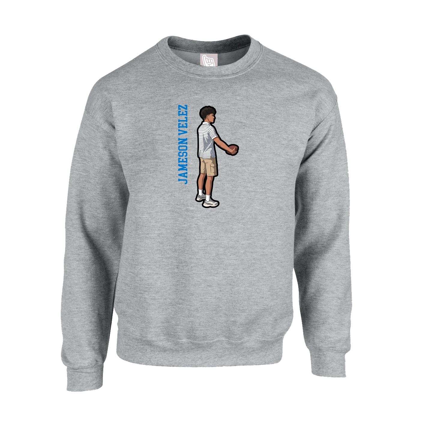 Fleece Crew — Name Vertical in Grey