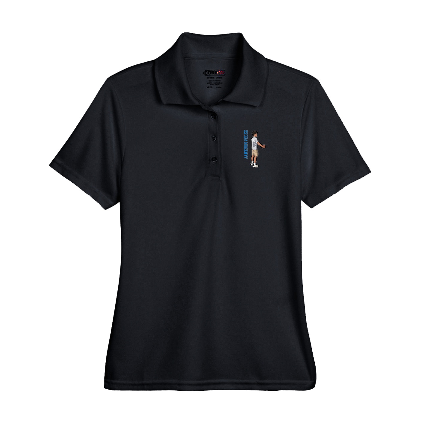 Performance Polo — Name Vertical in Black
