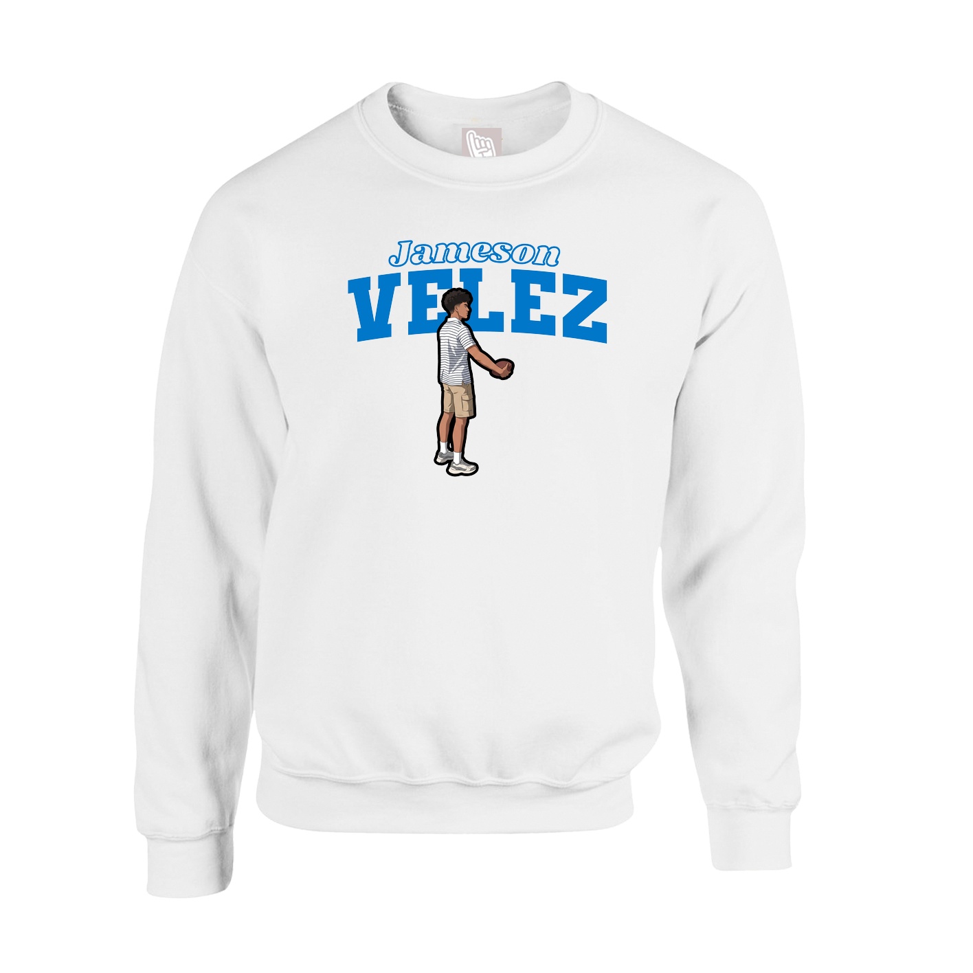 Fleece Crew — Name Arch in White