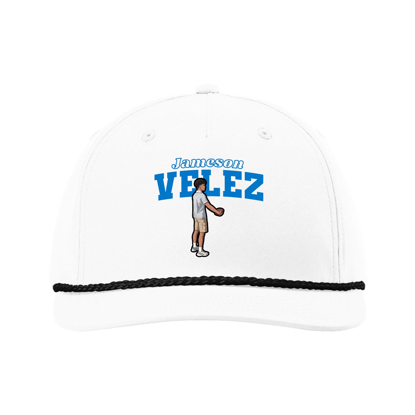 Five-Panel Classic Rope Cap — Name Arch in White