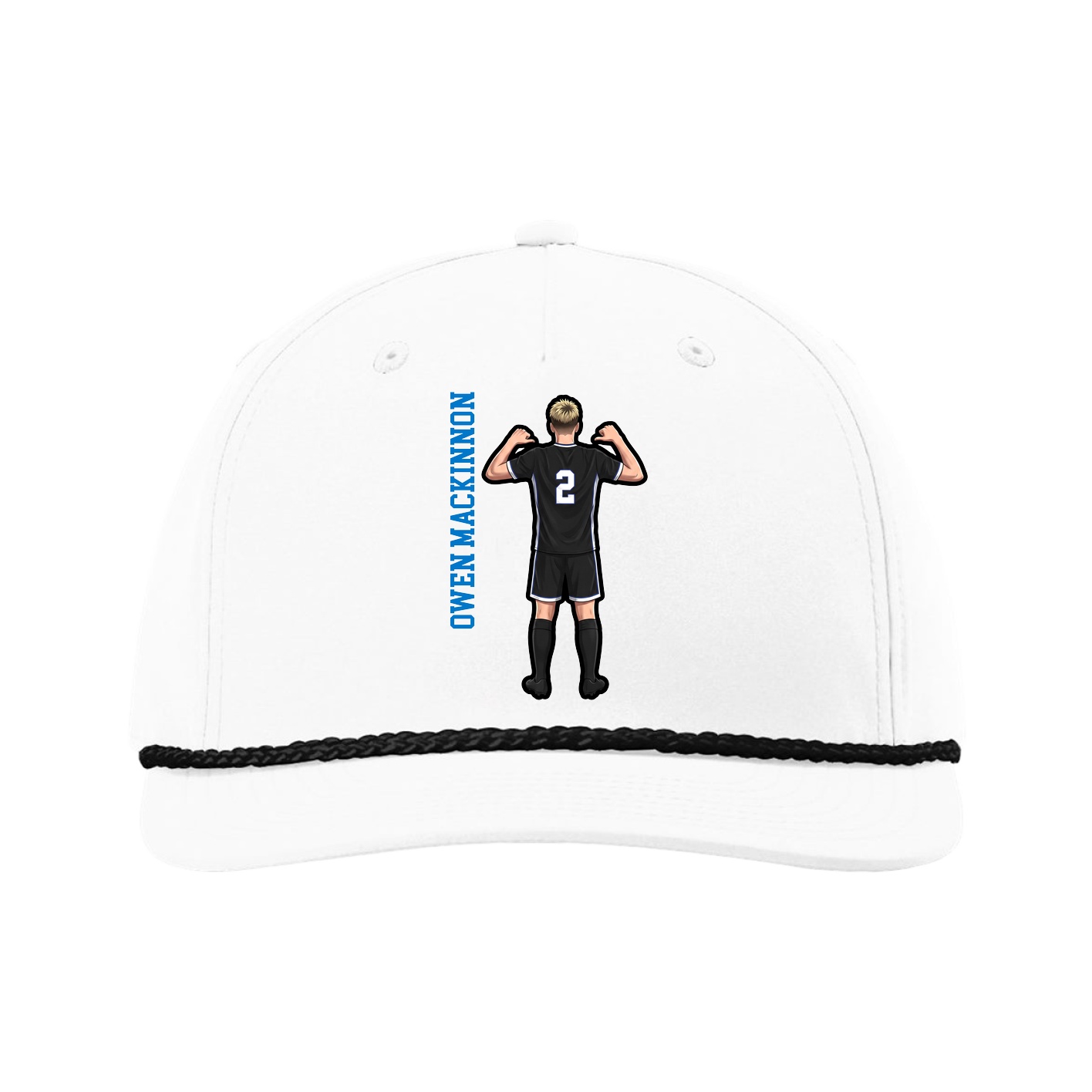 Five-Panel Classic Rope Cap — Name Vertical in White