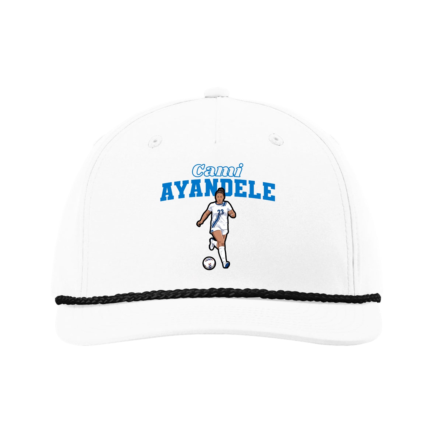 Five-Panel Classic Rope Cap — Name Arch in White