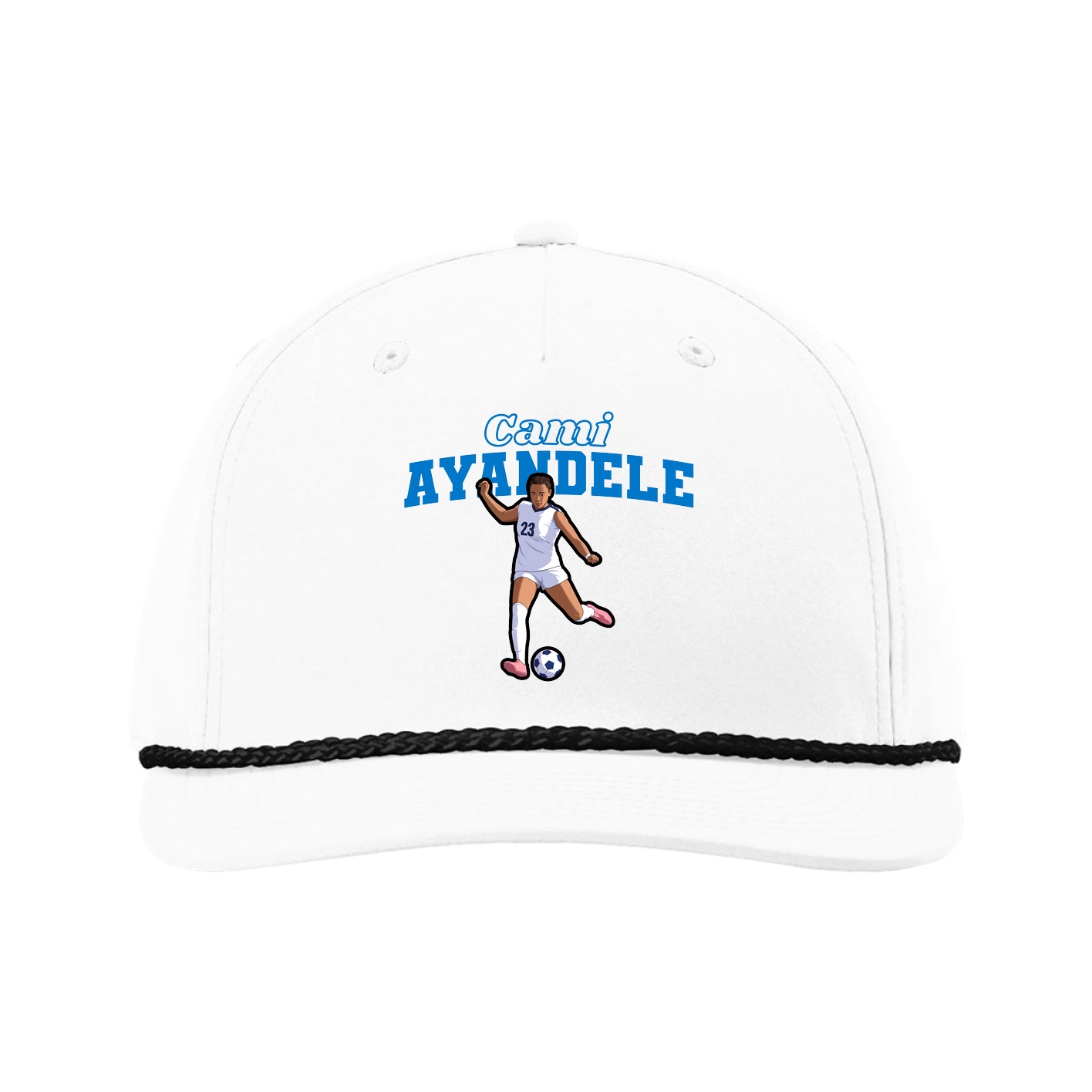 Five-Panel Classic Rope Cap — Name Arch in White