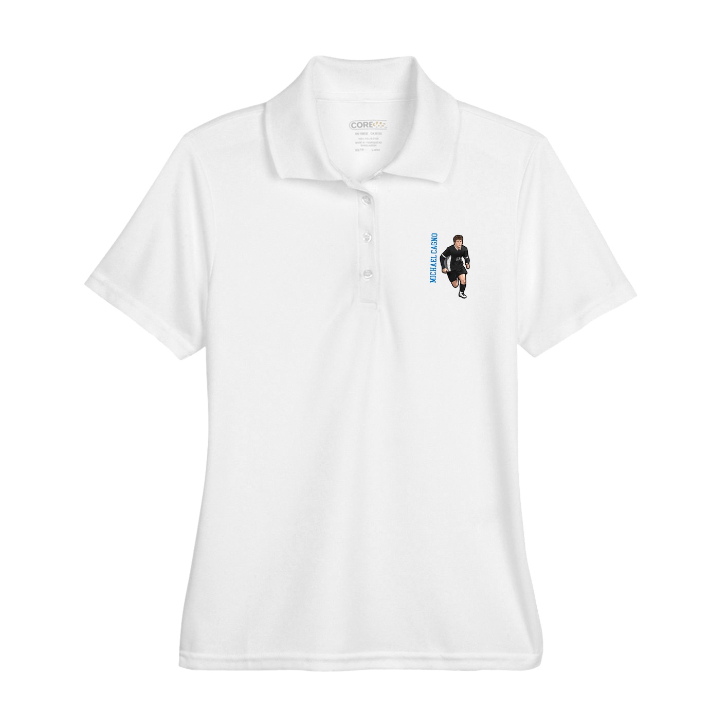 Womens Performance Polo — Name Vertical in White