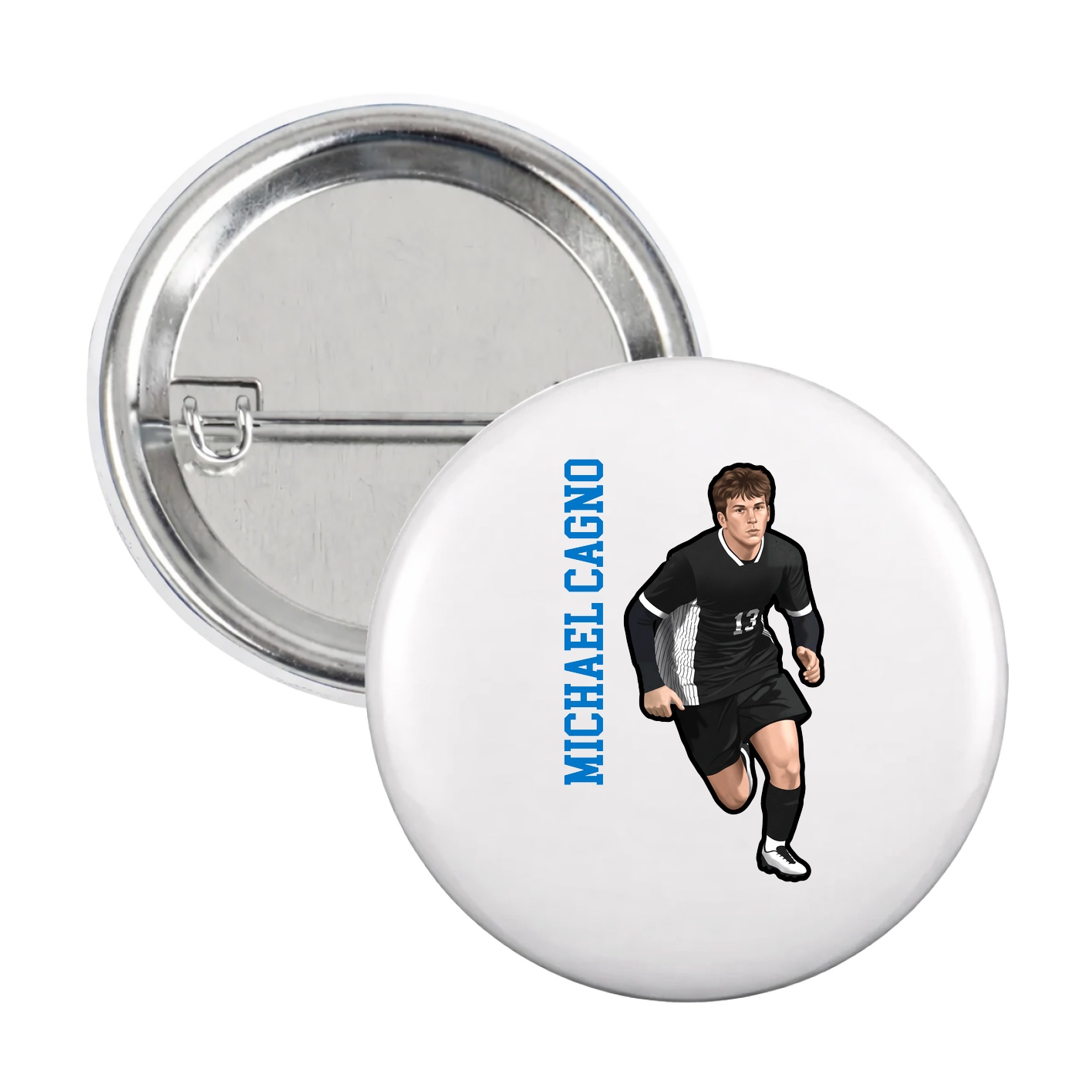 Game Day Button — Name Vertical in White