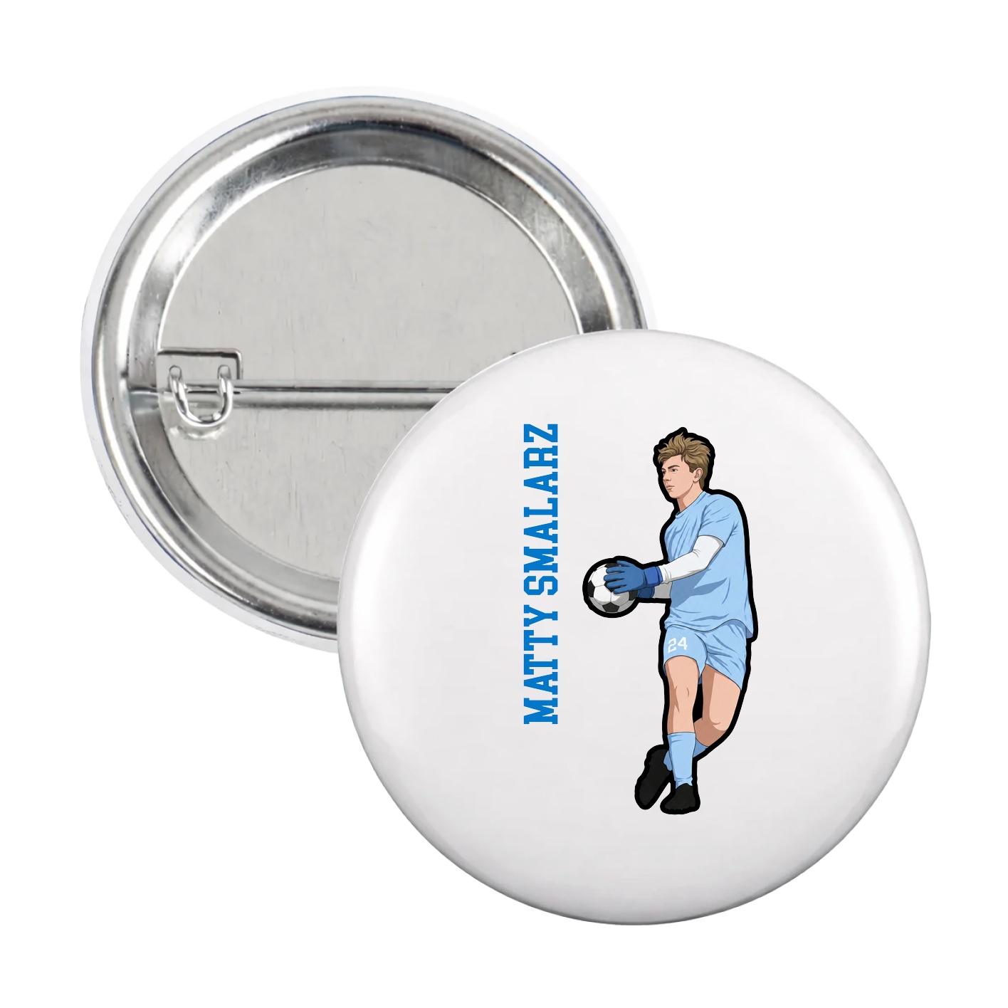 Game Day Button — Name Vertical in White