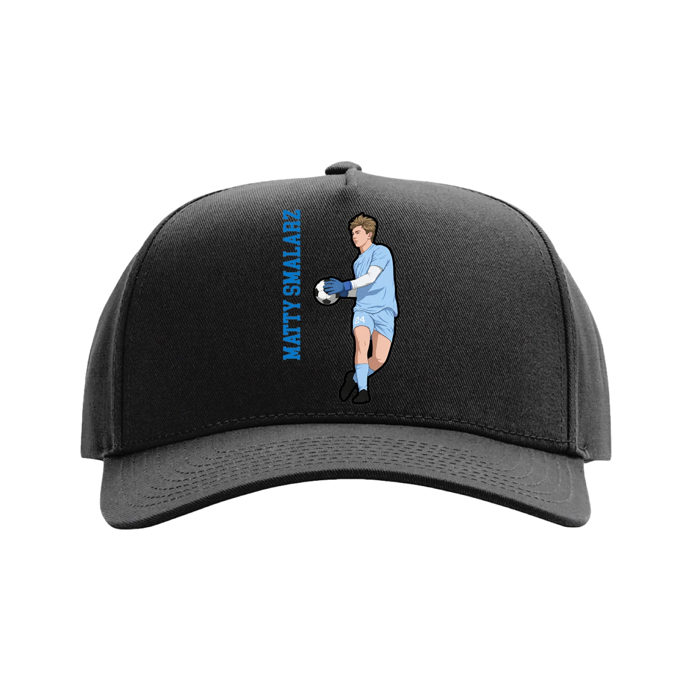 Full Fabric Five-Panel Champ Cap — Name Vertical in Black