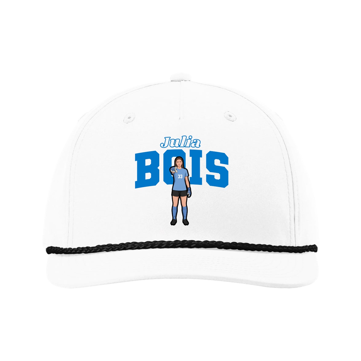 Five-Panel Classic Rope Cap — Name Arch in White
