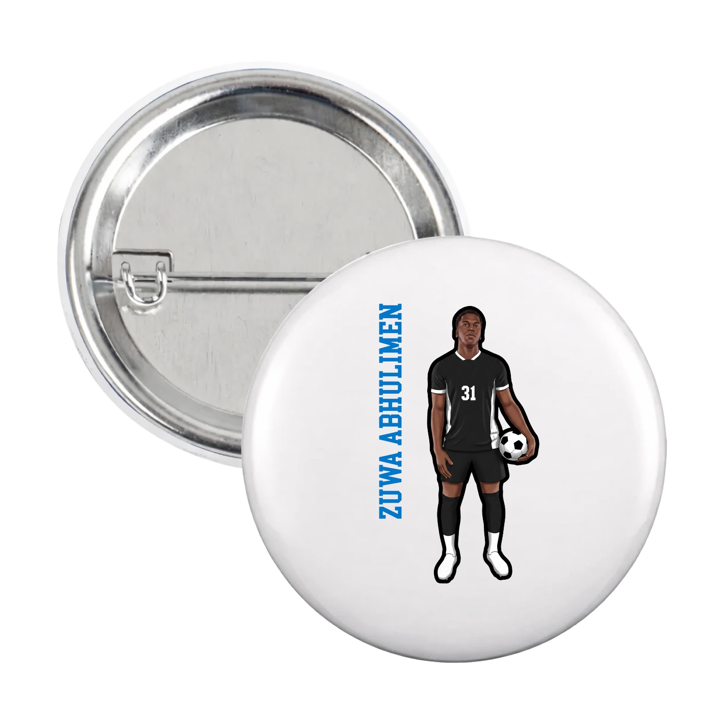 Game Day Button — Name Vertical in White