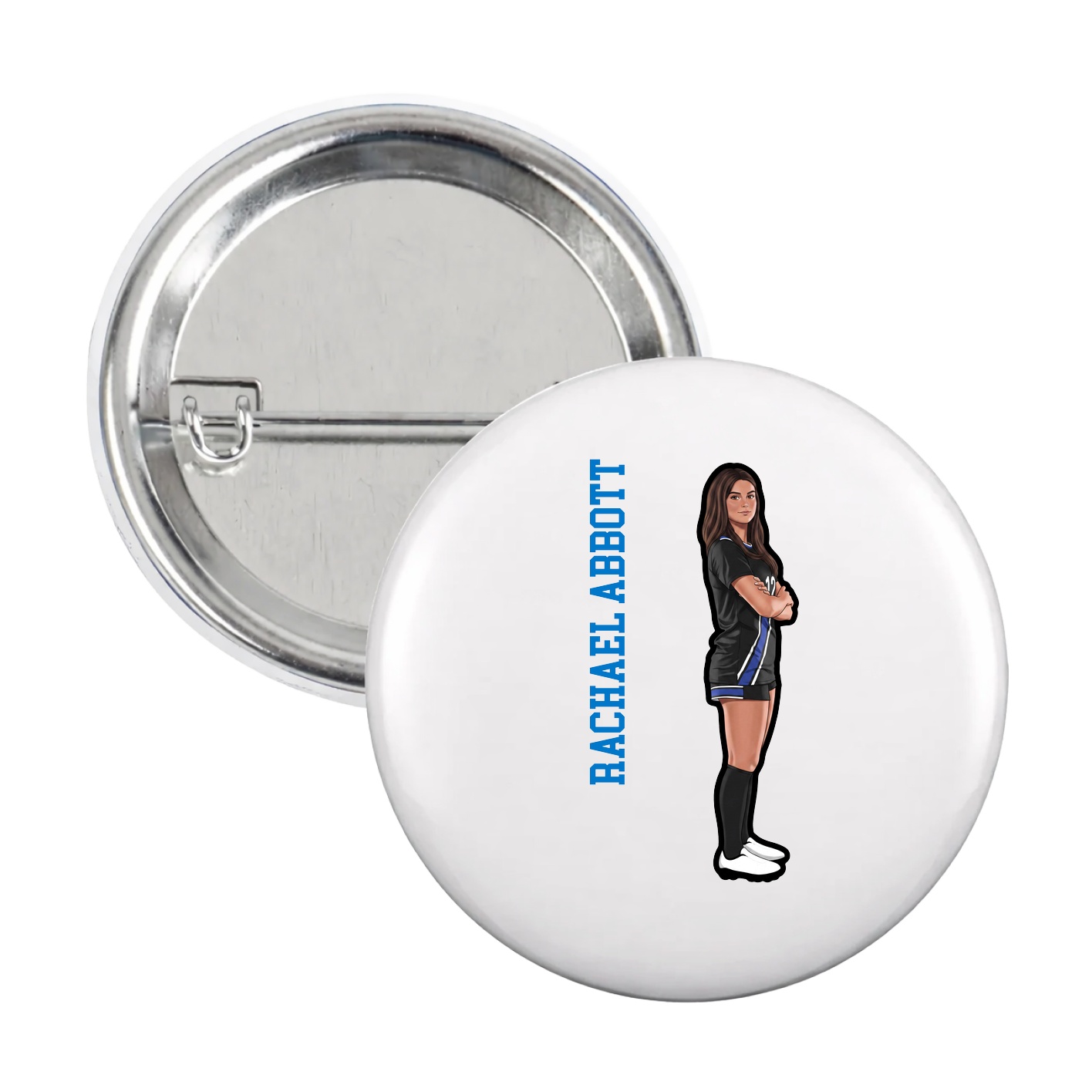 Game Day Button — Name Vertical in White