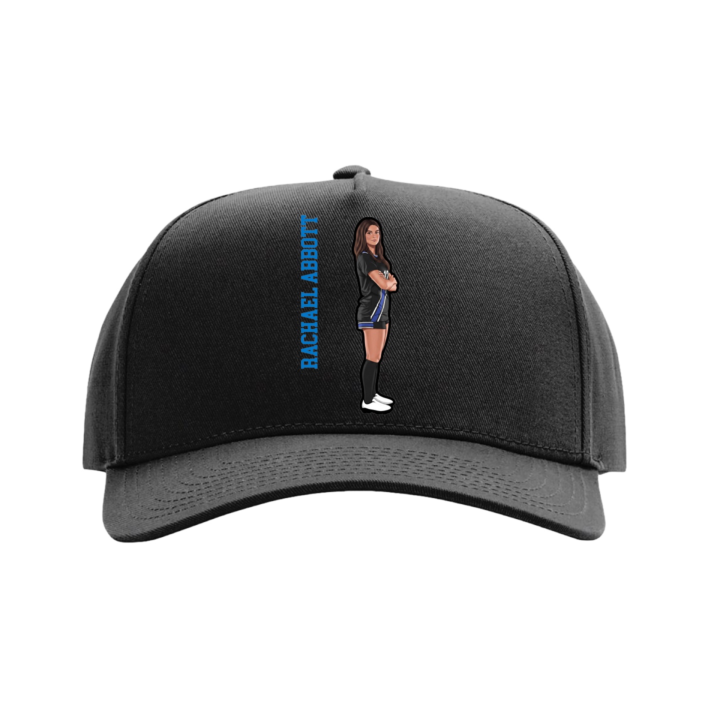 Full Fabric Five-Panel Champ Cap — Name Vertical in Black