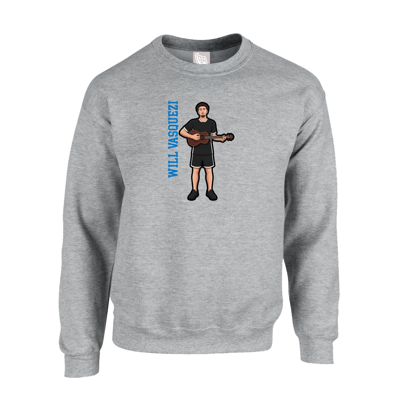 Fleece Crew — Name Vertical in Grey