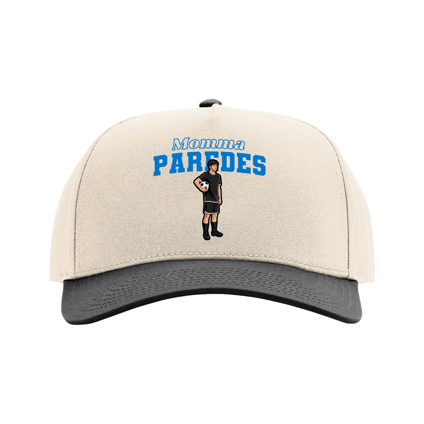 Full Fabric Five-Panel Champ Cap — Mothers Day Block in Cream/Black