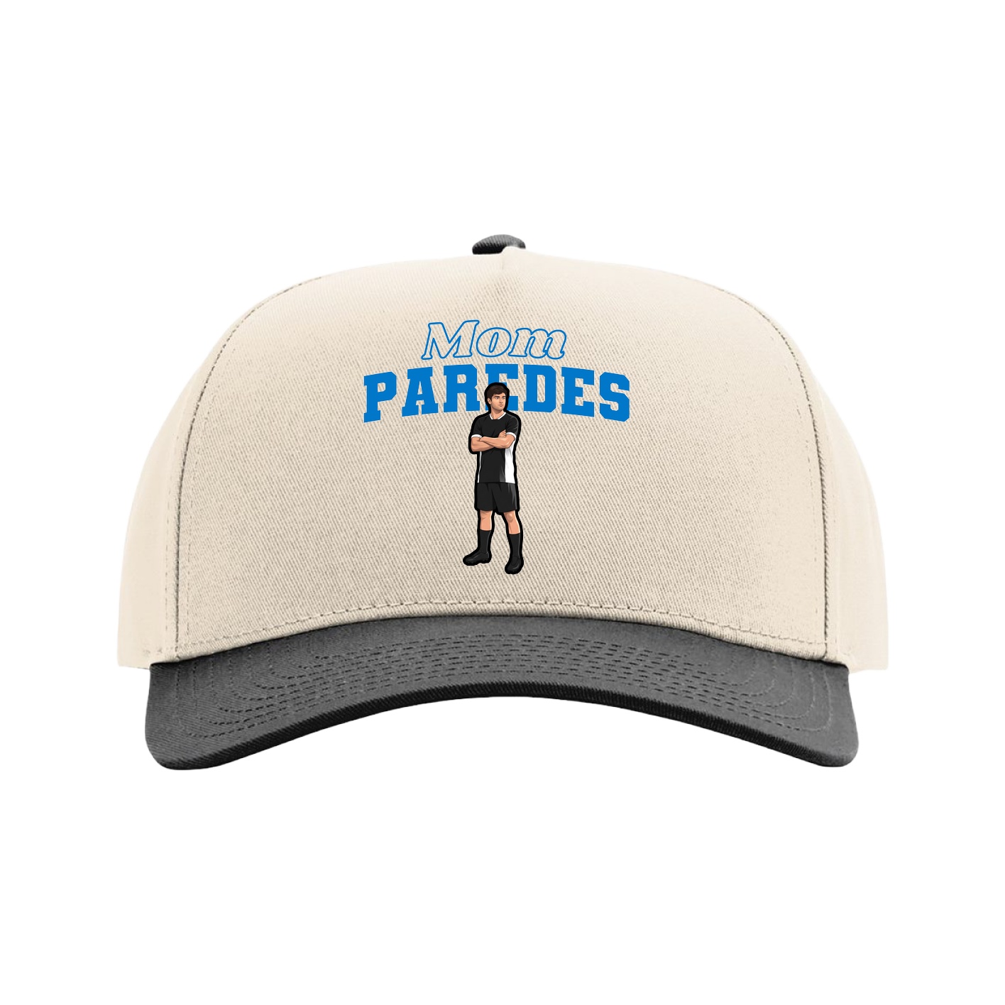 Full Fabric Five-Panel Champ Cap — Mothers Day Block in Cream/Black