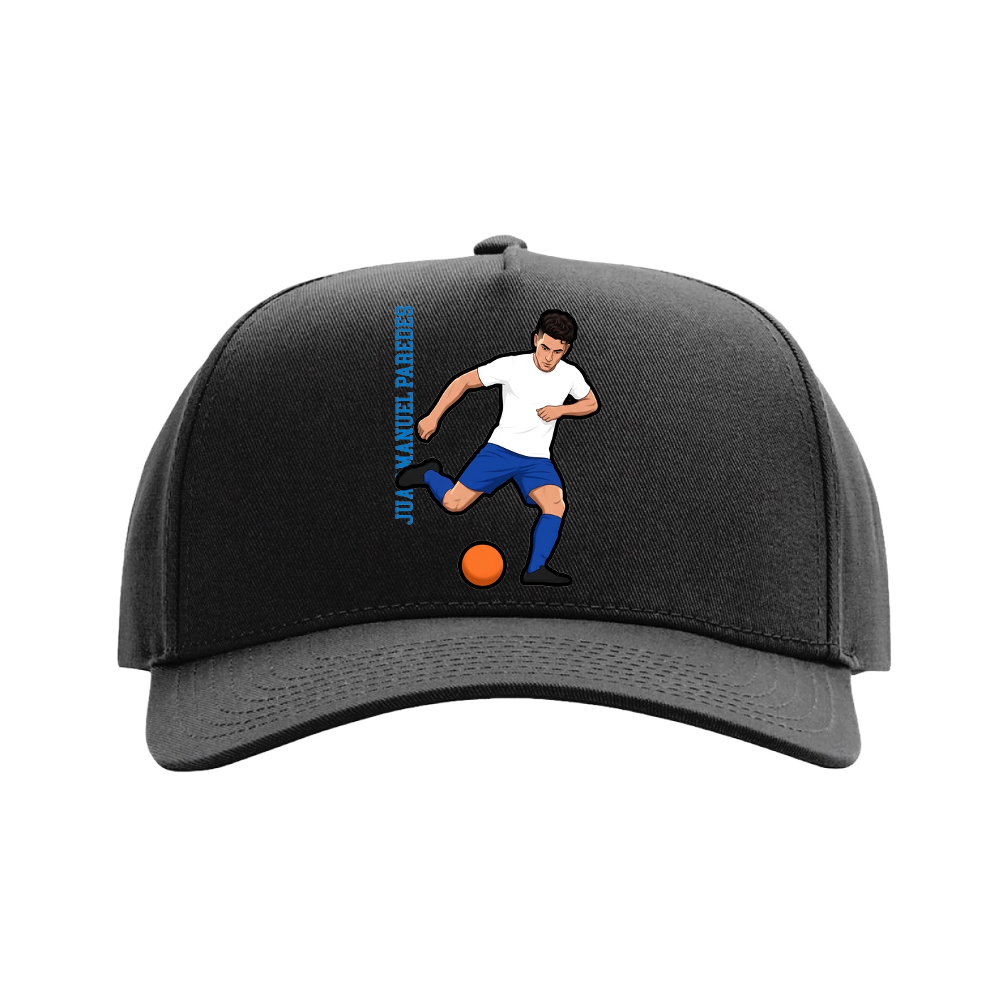 Full Fabric Five-Panel Champ Cap — Name Vertical in Black