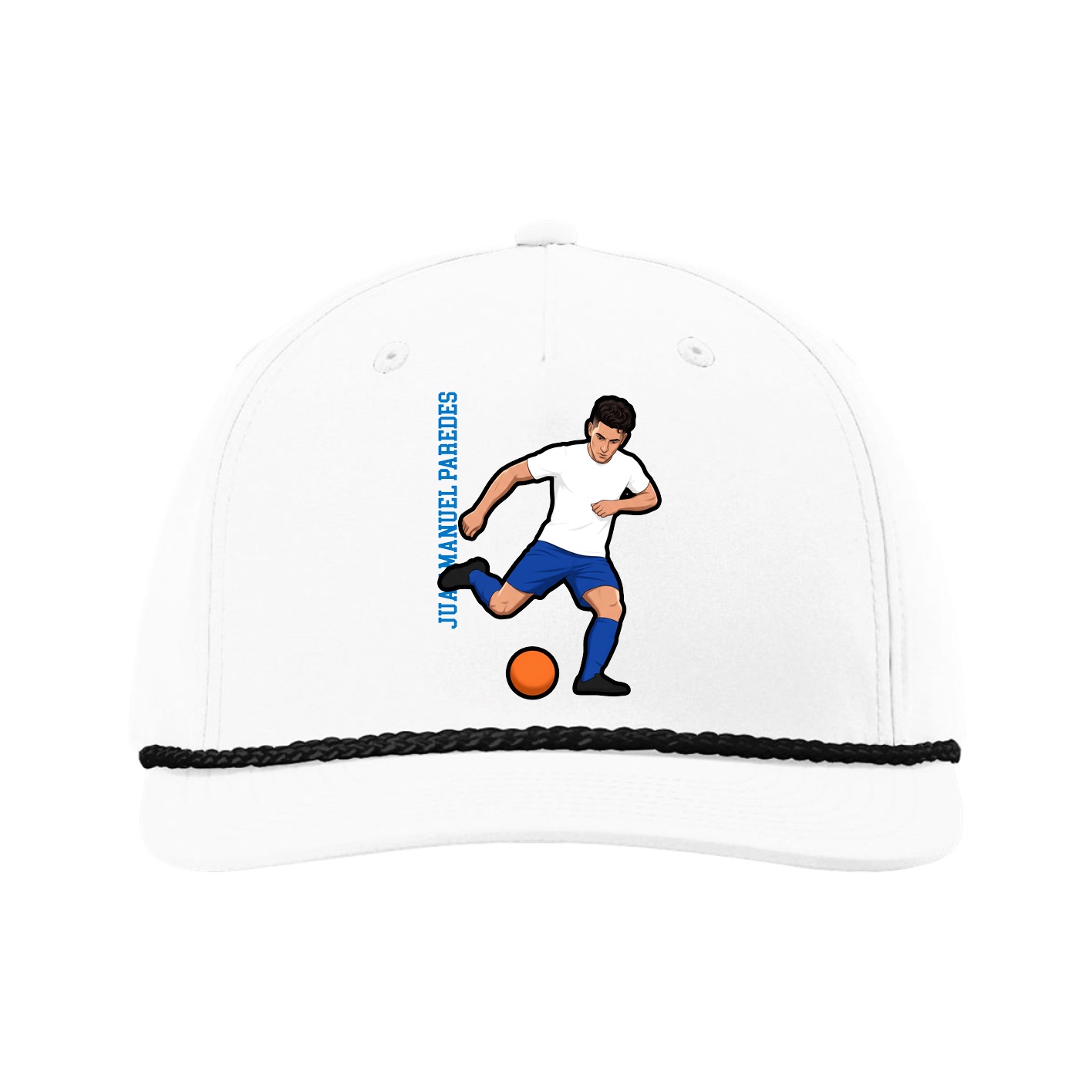 Five-Panel Classic Rope Cap — Name Vertical in White