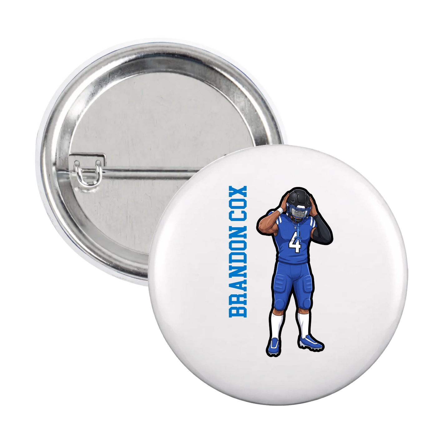 Game Day Button — Name Vertical in White