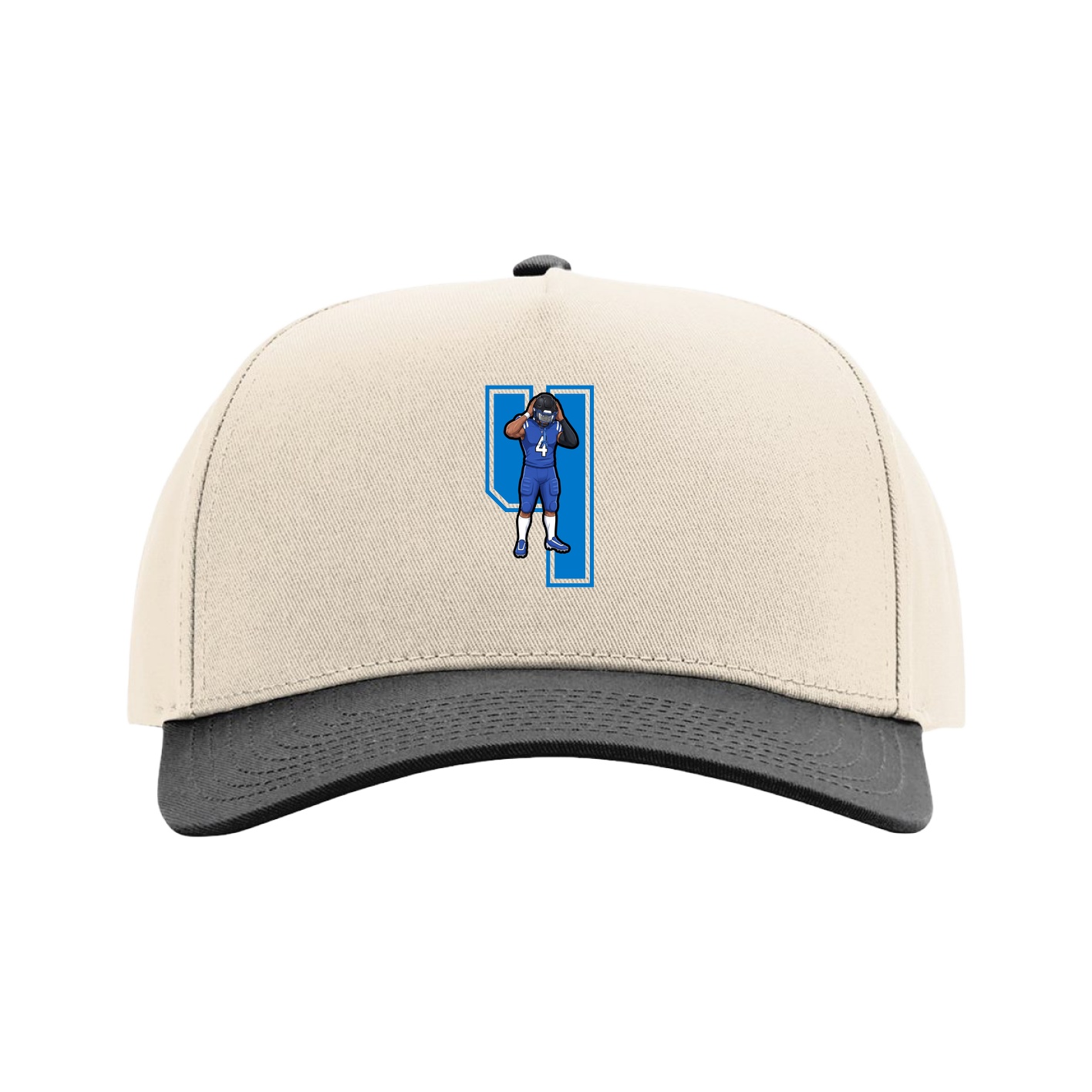 Full Fabric Five-Panel Champ Cap — Number in Cream/Black