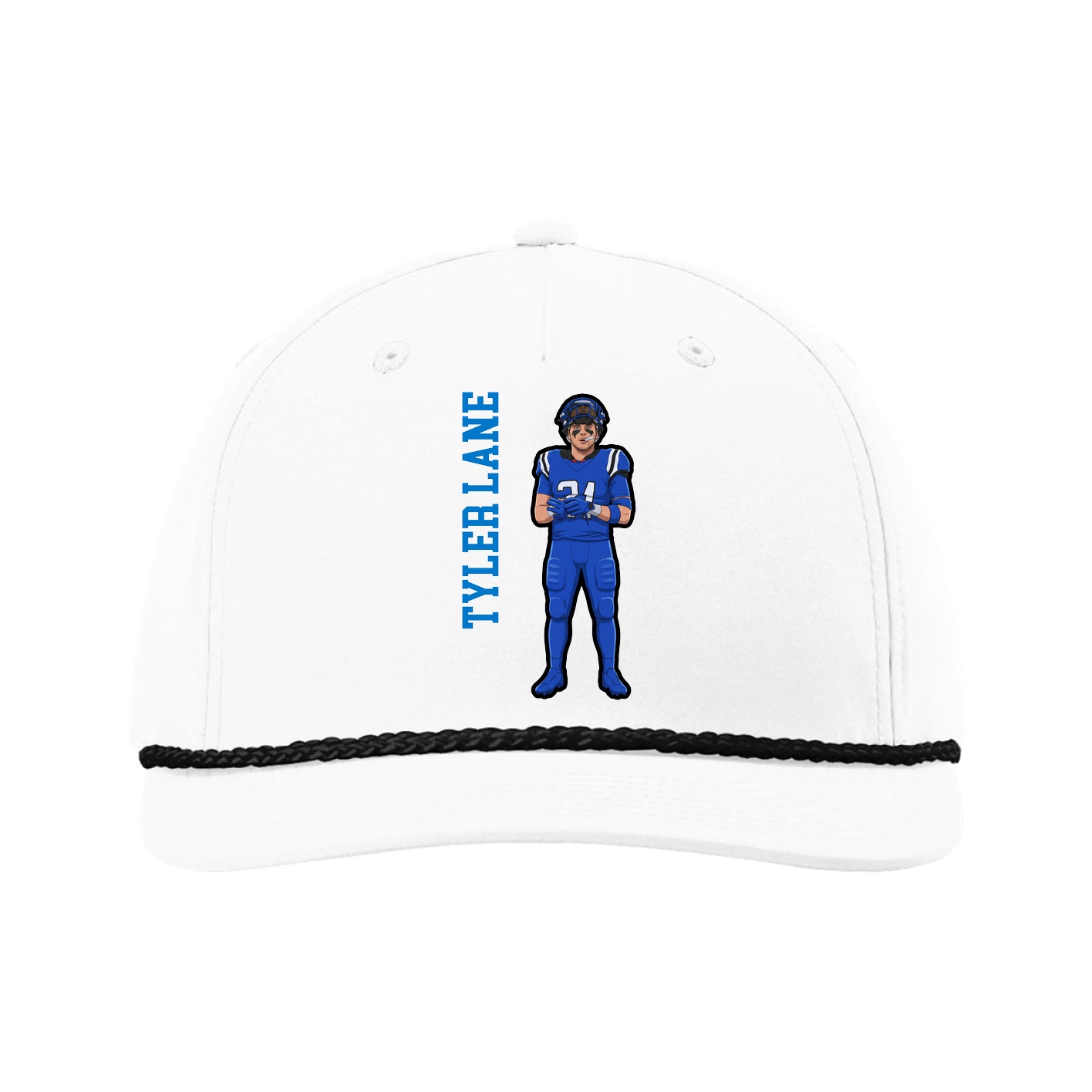 Five-Panel Classic Rope Cap — Name Vertical in White