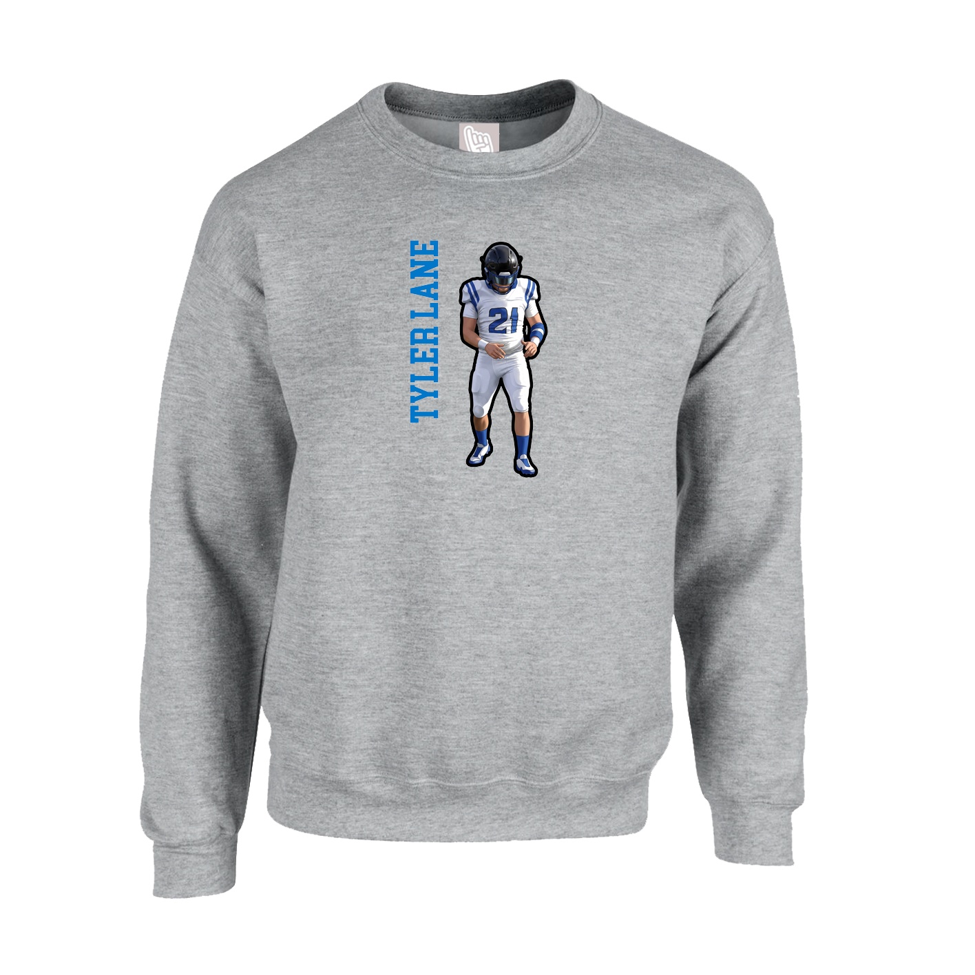 Fleece Crew — Name Vertical in Grey