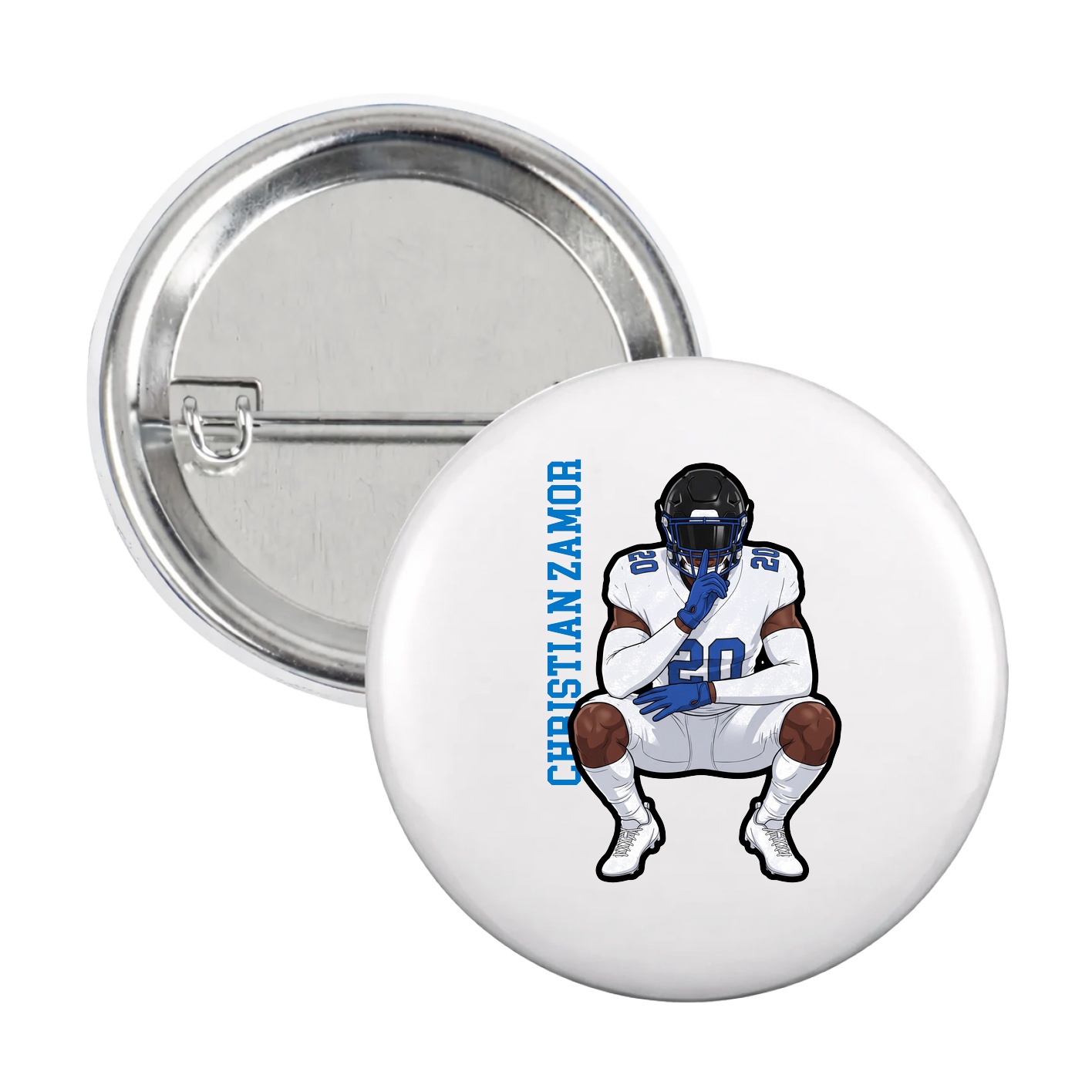 Game Day Button — Name Vertical in White