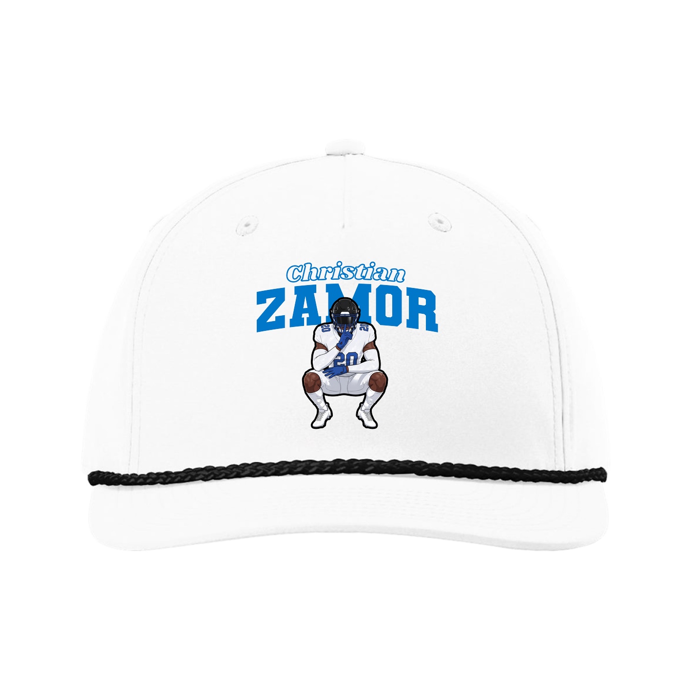 Five-Panel Classic Rope Cap — Name Arch in White