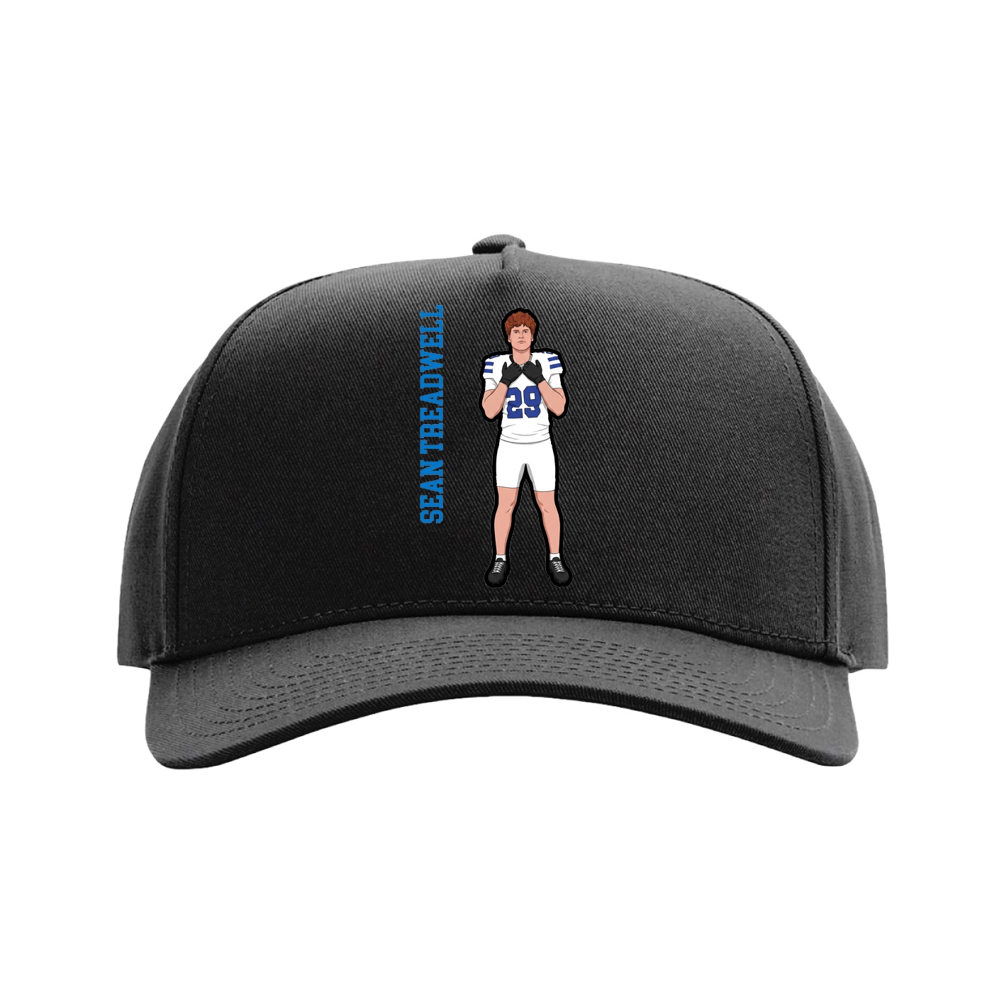 Full Fabric Five-Panel Champ Cap — Name Vertical in Black
