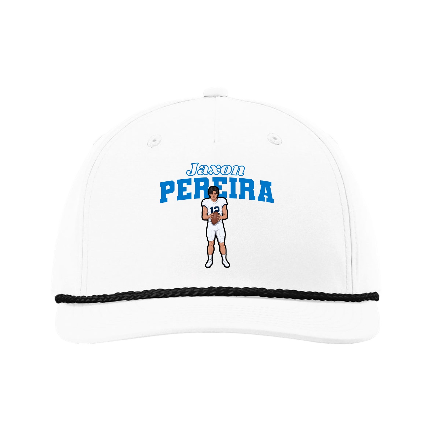 Five-Panel Classic Rope Cap — Name Arch in White
