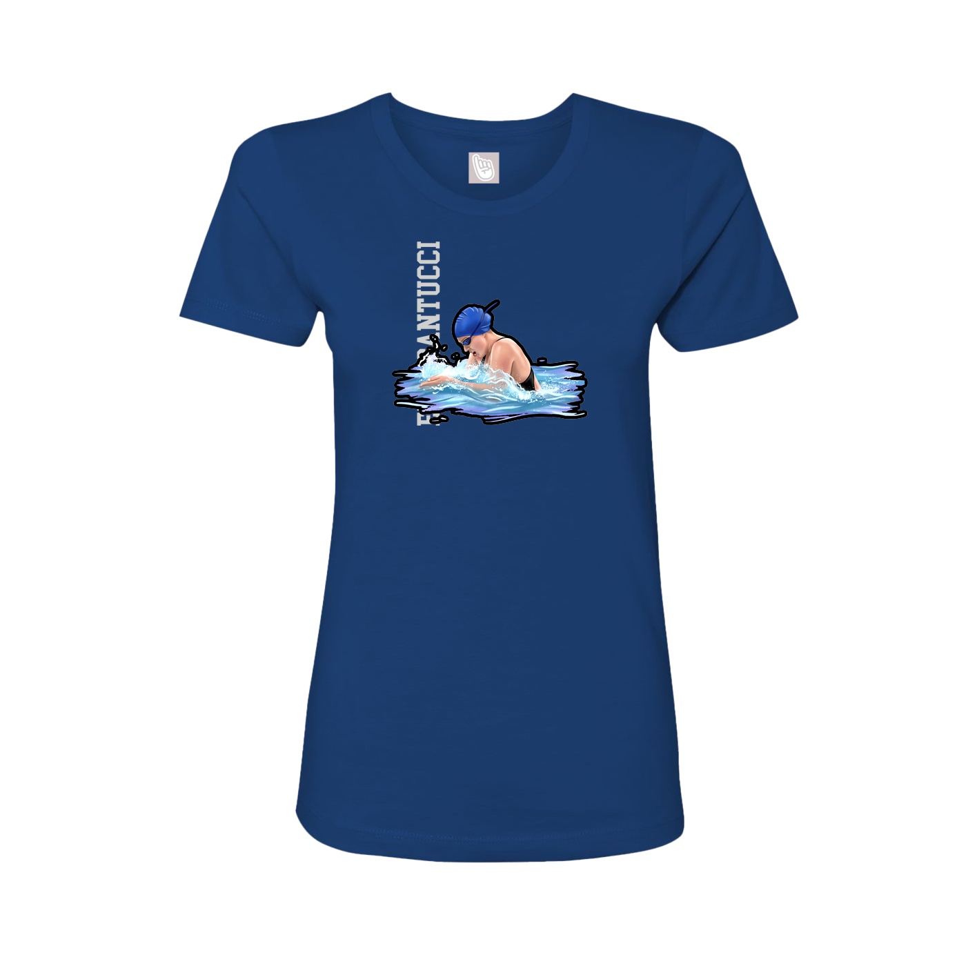 Fitted Women's Tee — Name Vertical in Royal