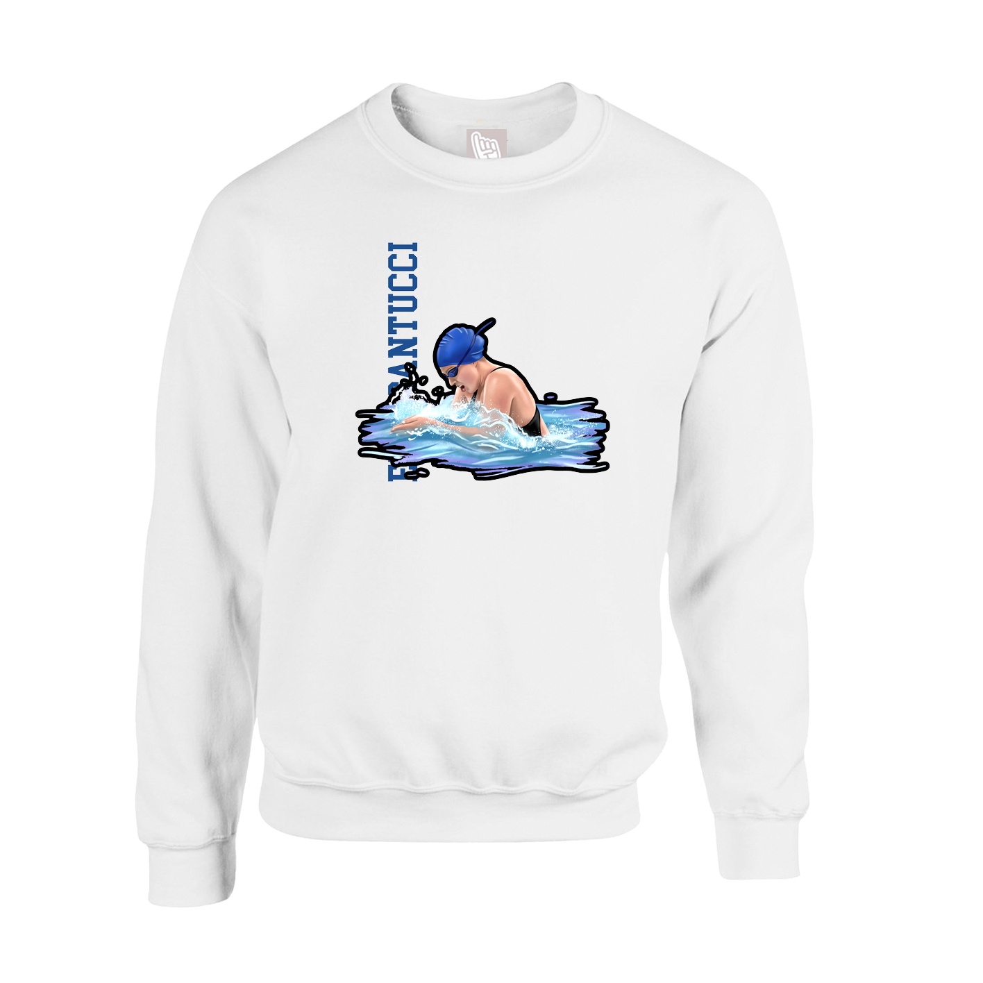 Fleece Crew — Name Vertical in White
