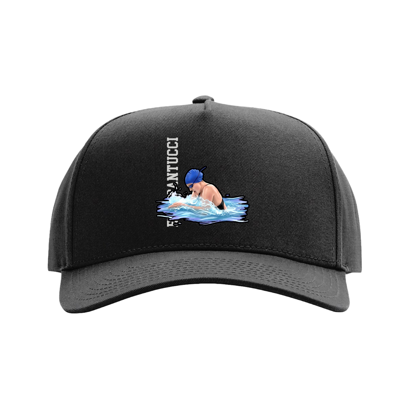 Full Fabric Five-Panel Champ Cap — Name Vertical in Black