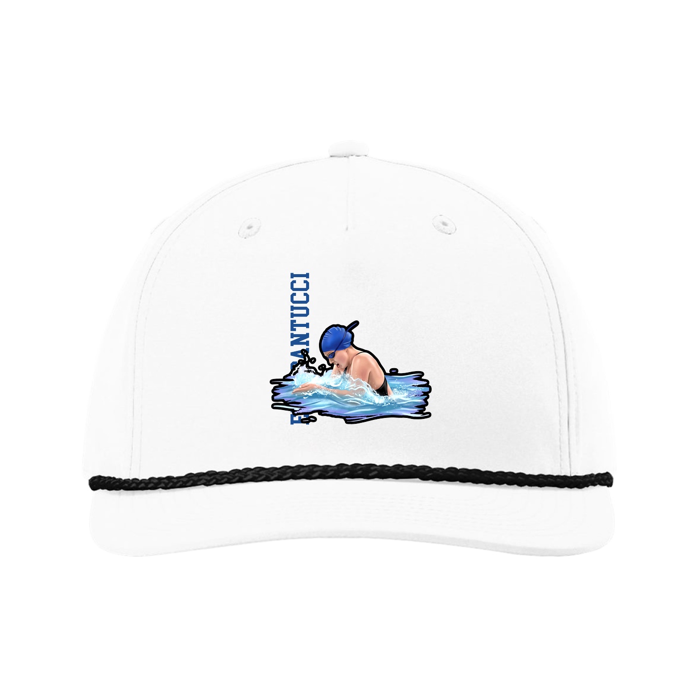 Five-Panel Classic Rope Cap — Name Vertical in White