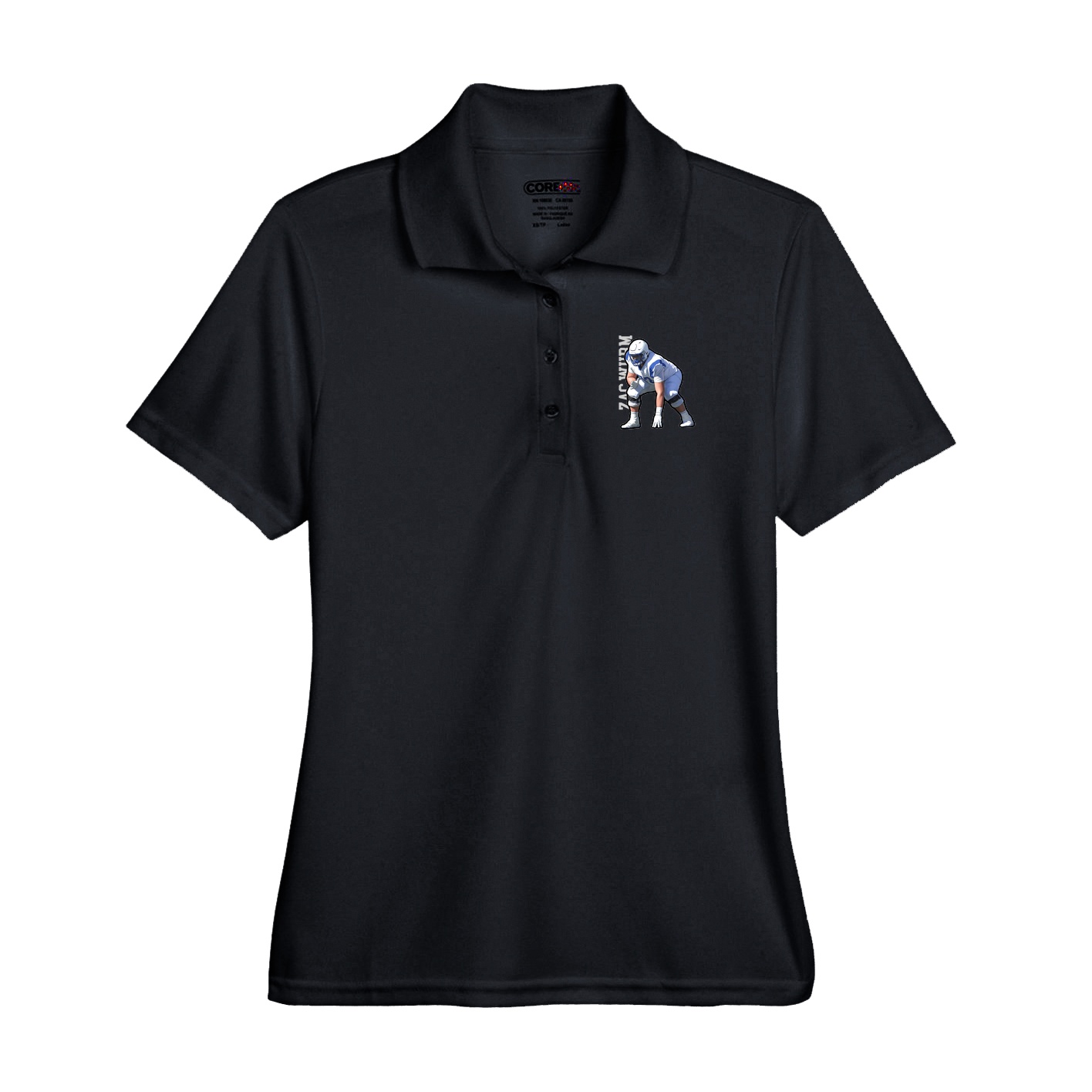 Performance Polo — Name Vertical in Black