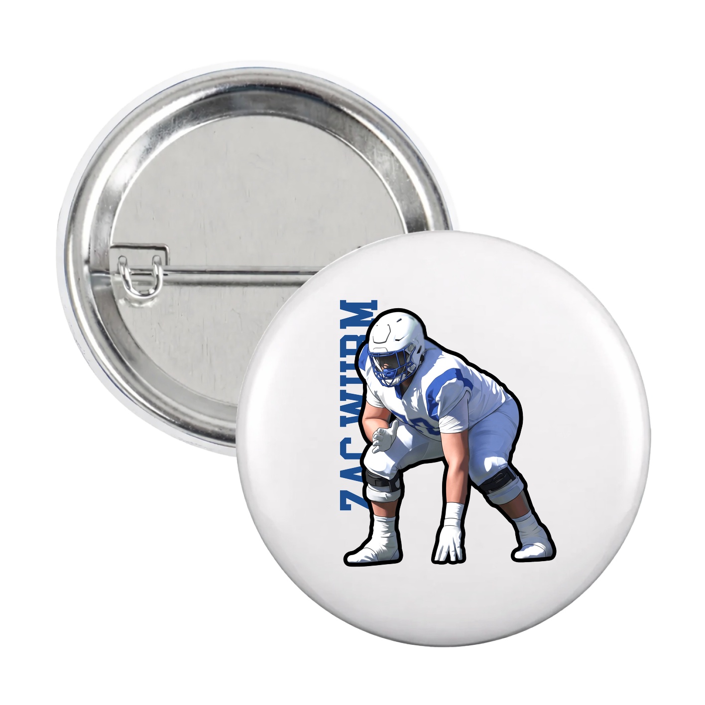 Game Day Button — Name Vertical in White