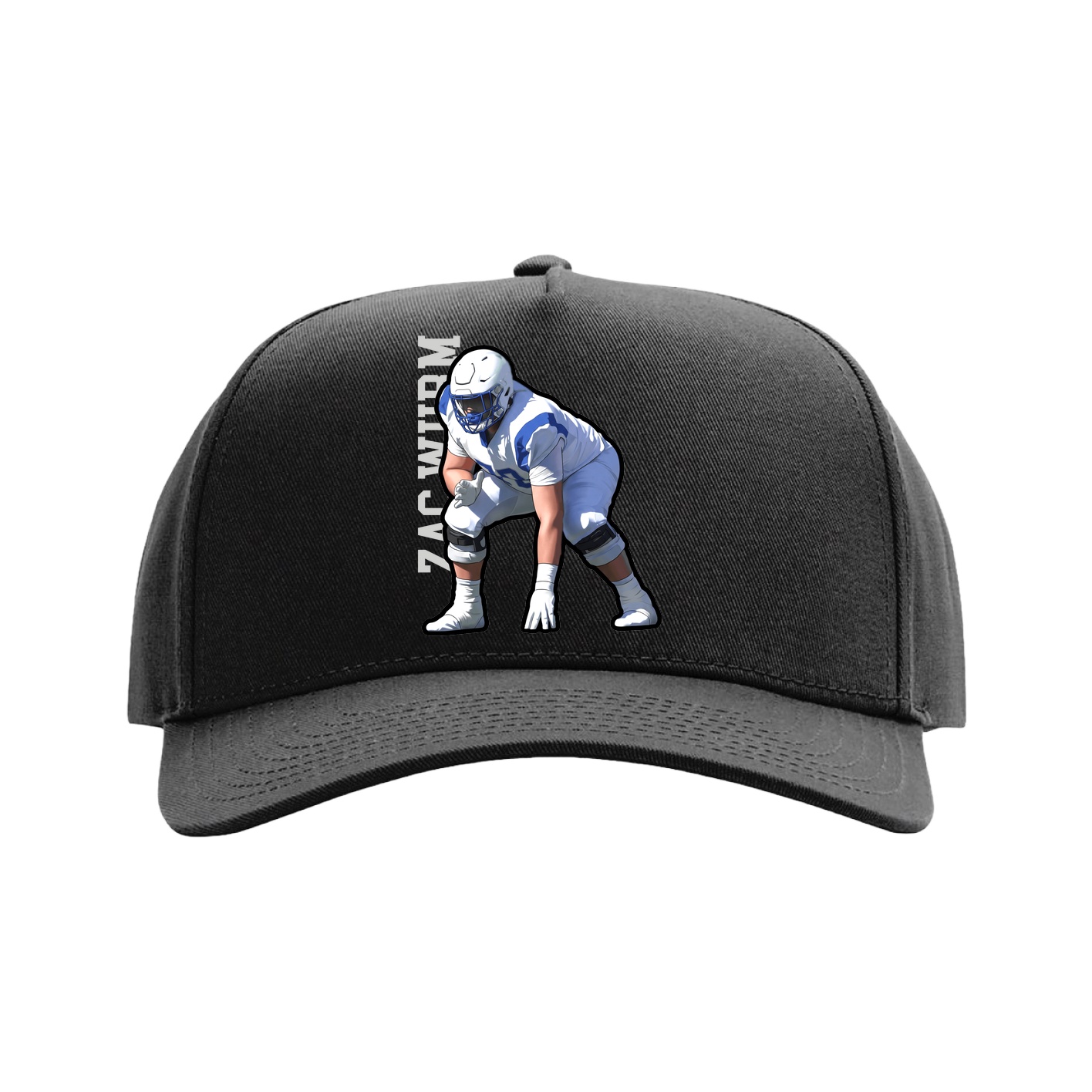 Full Fabric Five-Panel Champ Cap — Name Vertical in Black