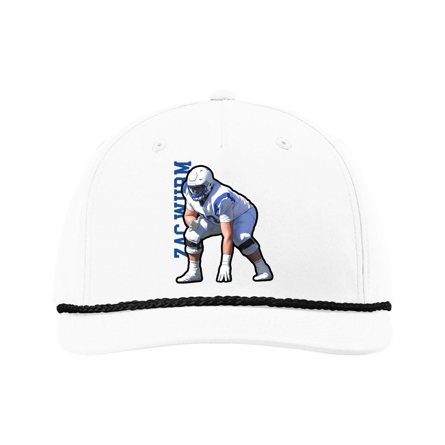 Five-Panel Classic Rope Cap — Name Vertical in White