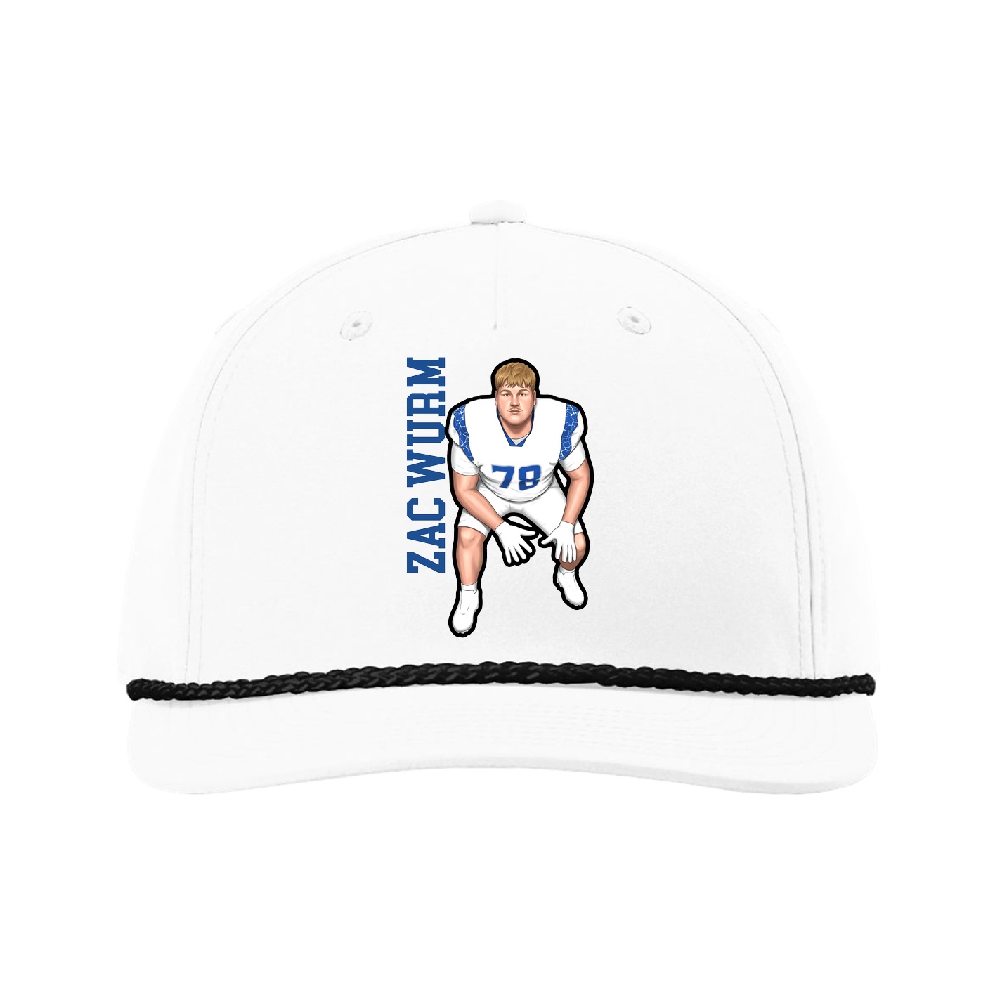 Five-Panel Classic Rope Cap — Name Vertical in White