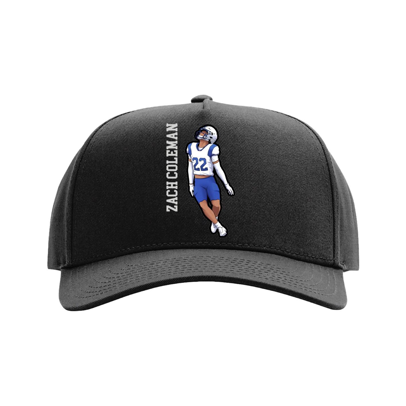 Full Fabric Five-Panel Champ Cap — Name Vertical in Black
