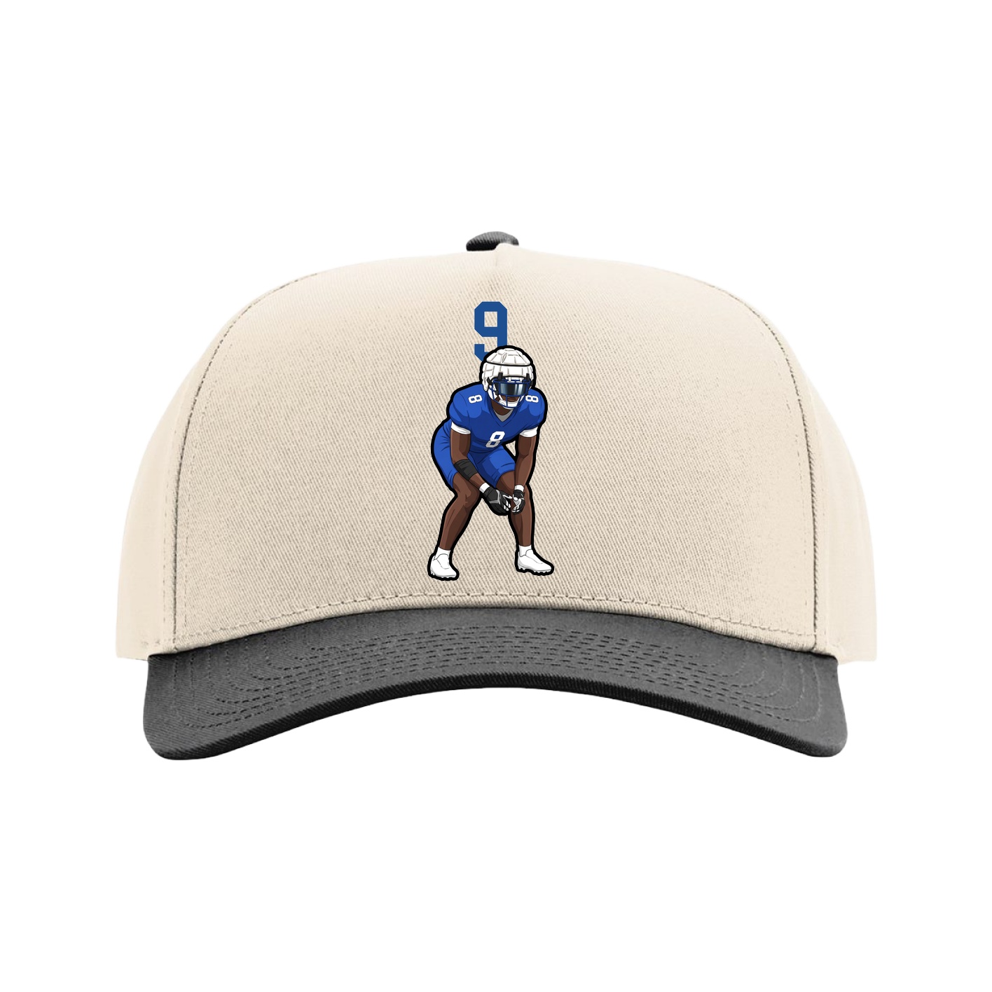 Full Fabric Five-Panel Champ Cap — Number Top in Cream/Black