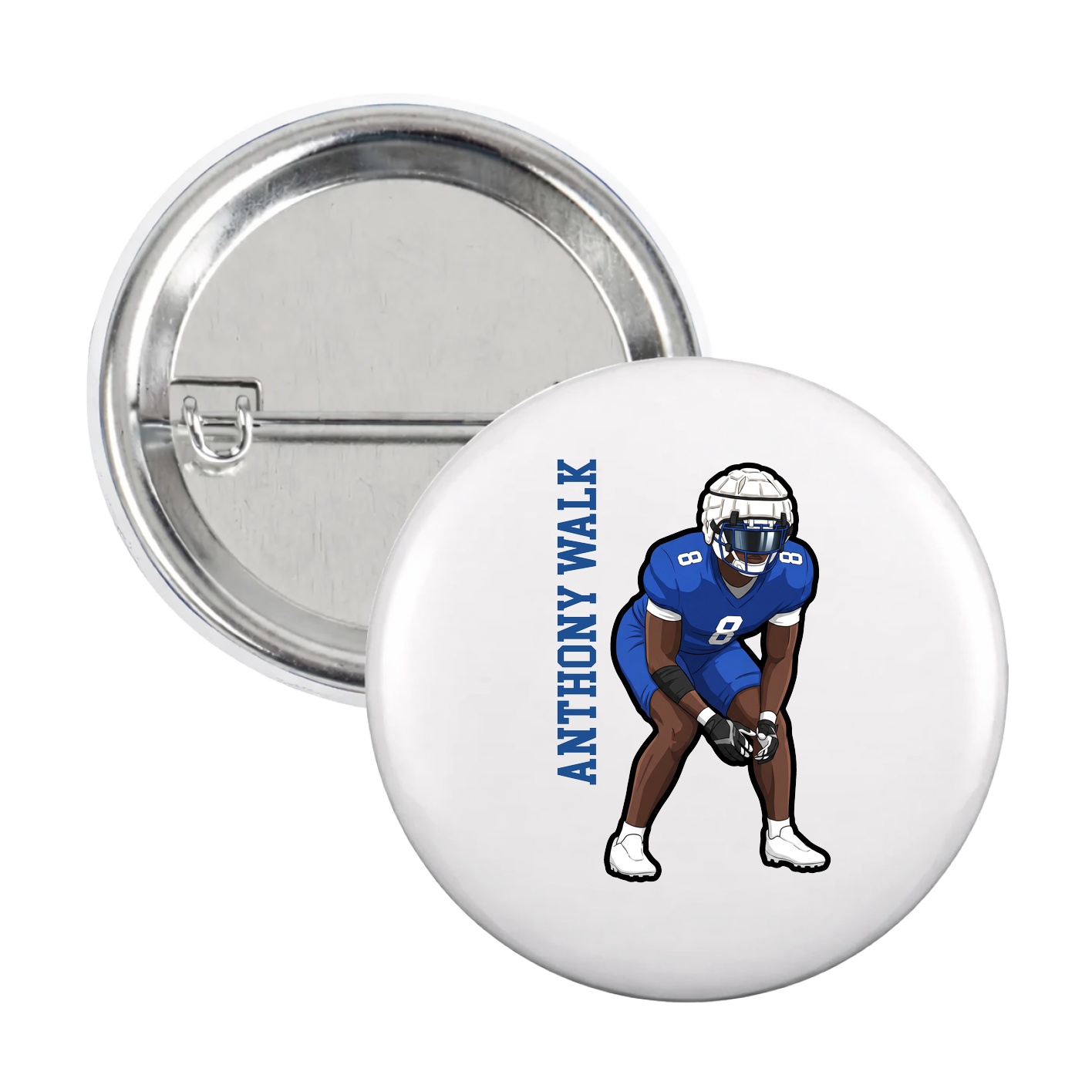 Game Day Button — Name Vertical in White