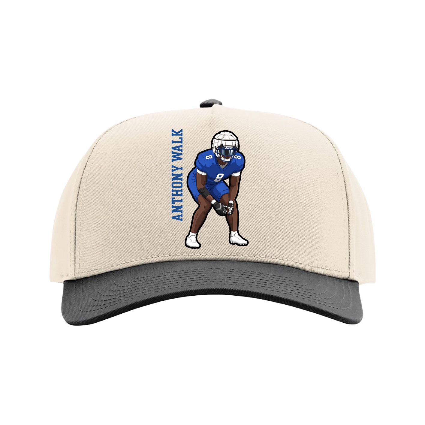 Full Fabric Five-Panel Champ Cap — Name Vertical in Cream/Black