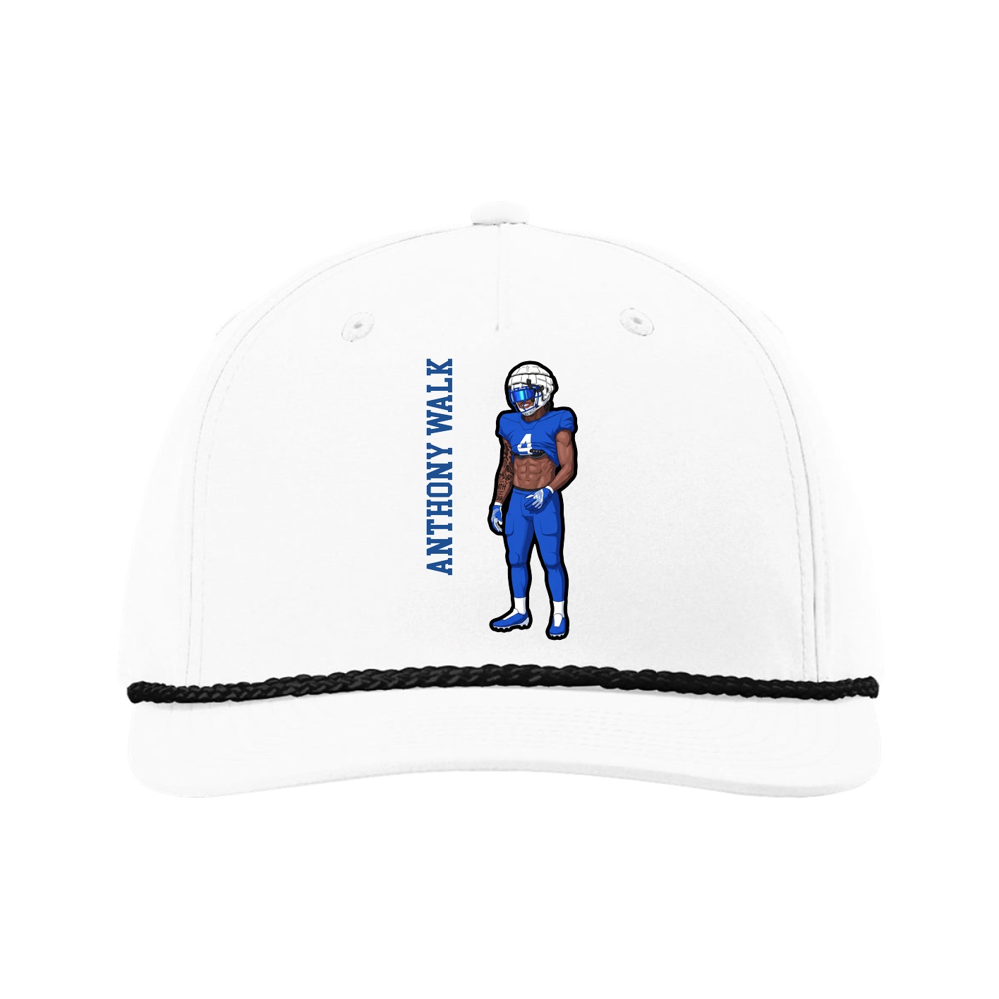 Five-Panel Classic Rope Cap — Name Vertical in White