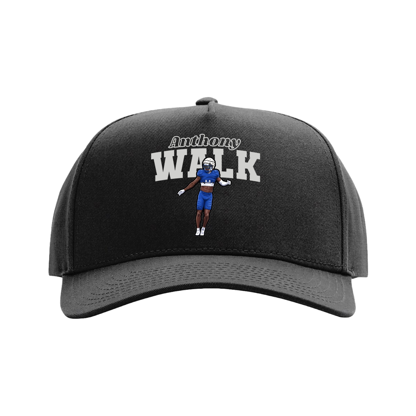 Full Fabric Five-Panel Champ Cap — Name Arch in Black