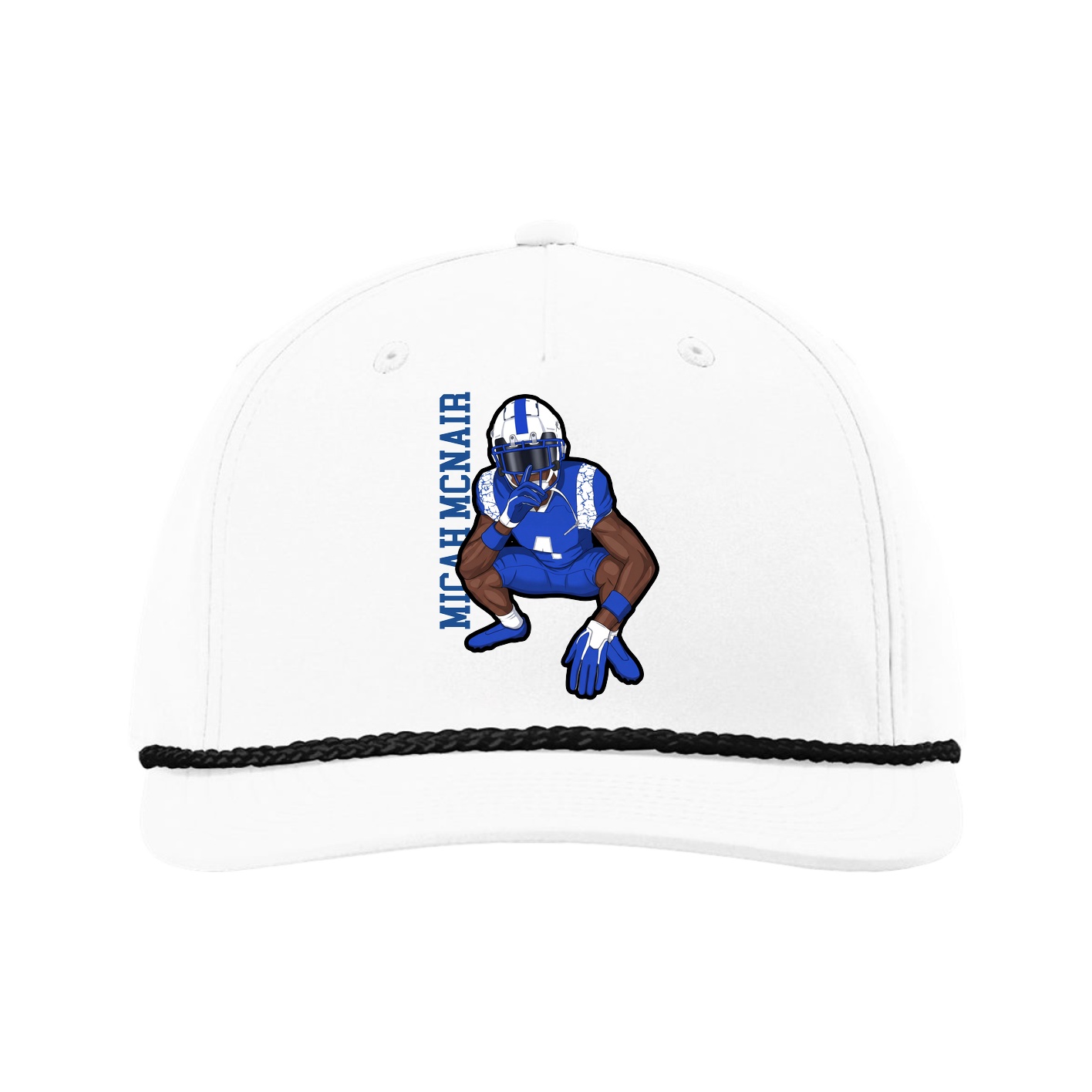 Five-Panel Classic Rope Cap — Name Vertical in White