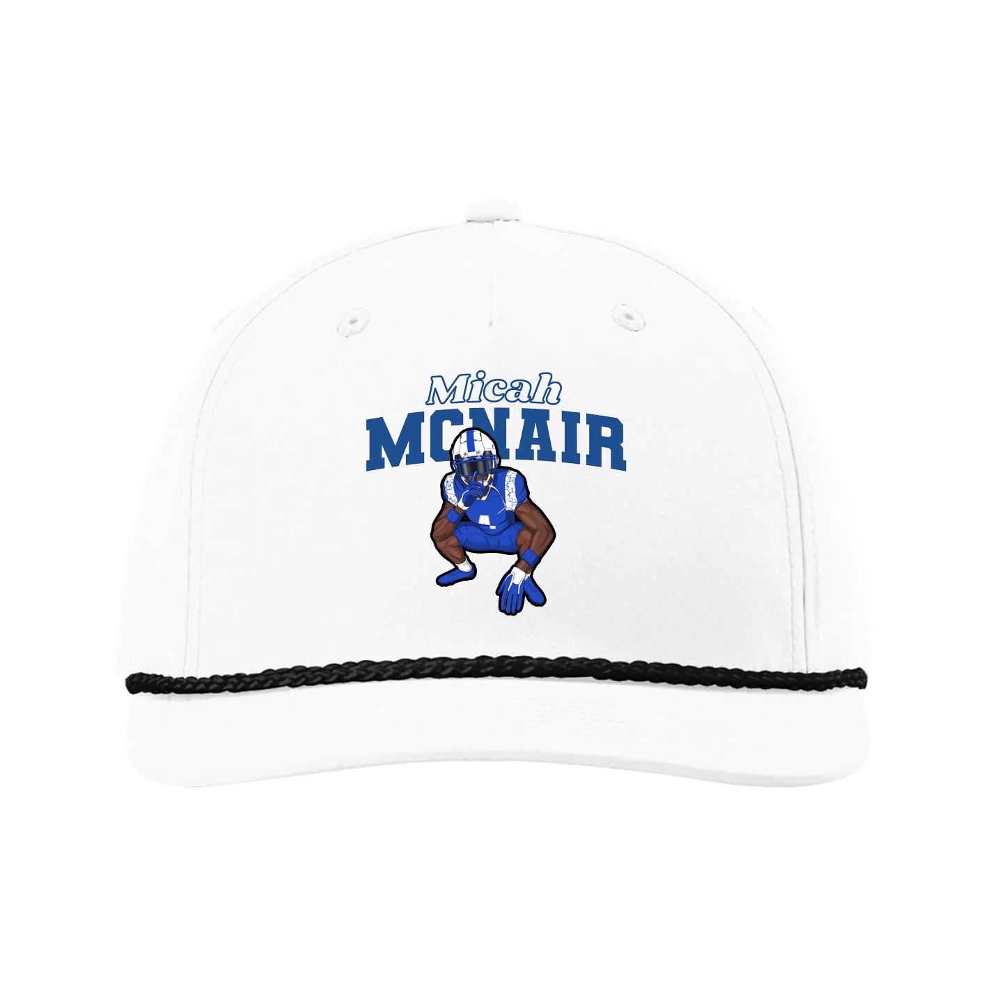 Five-Panel Classic Rope Cap — Name Arch in White