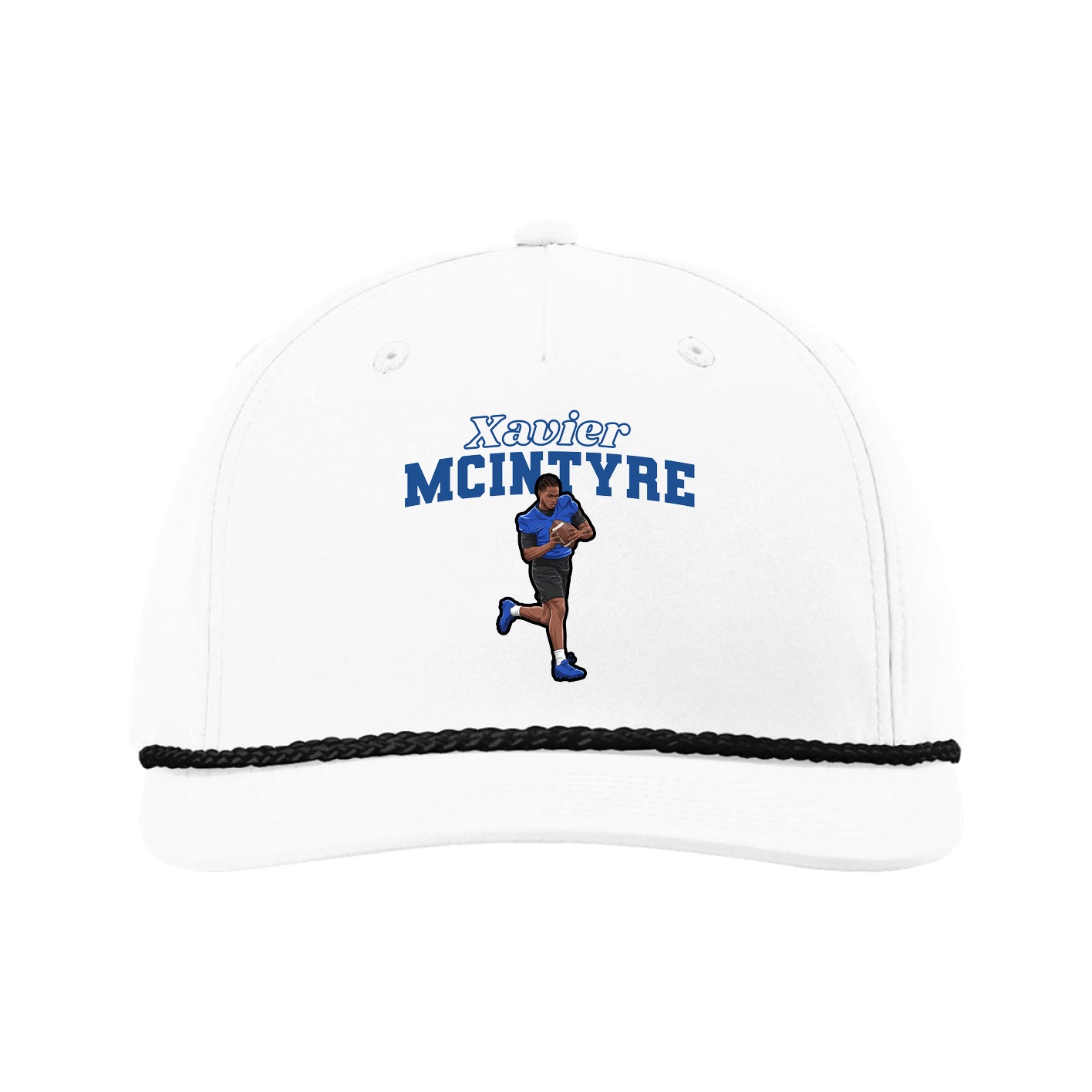 Five-Panel Classic Rope Cap — Name Arch in White