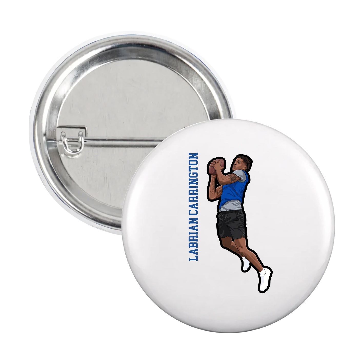 Game Day Button — Name Vertical in White