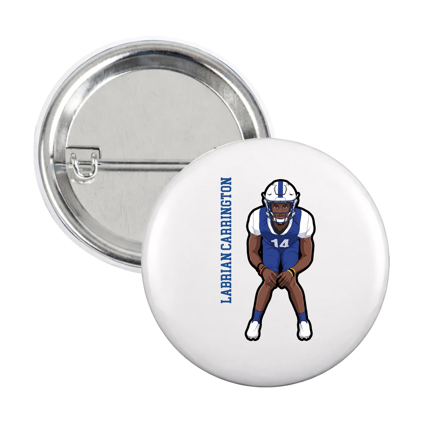 Game Day Button — Name Vertical in White