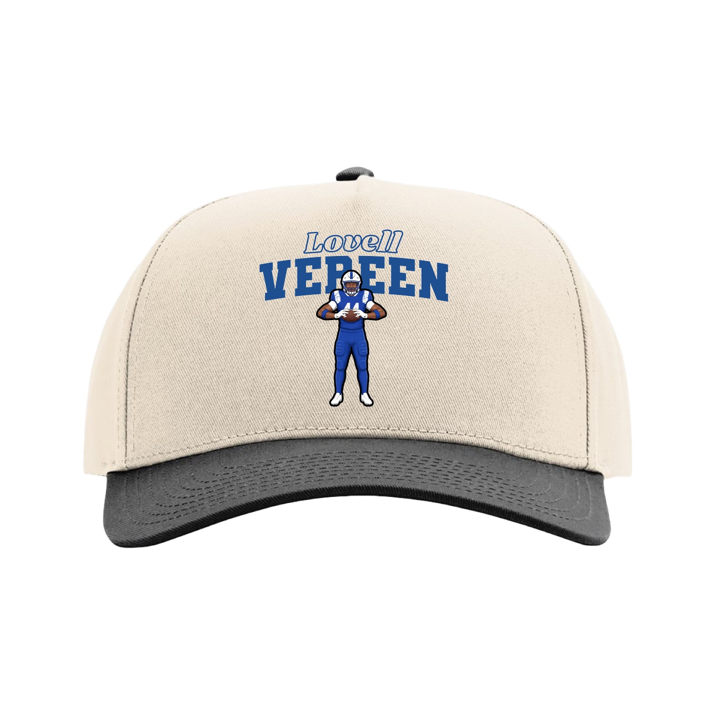 Full Fabric Five-Panel Champ Cap — Name Arch in Cream/Black