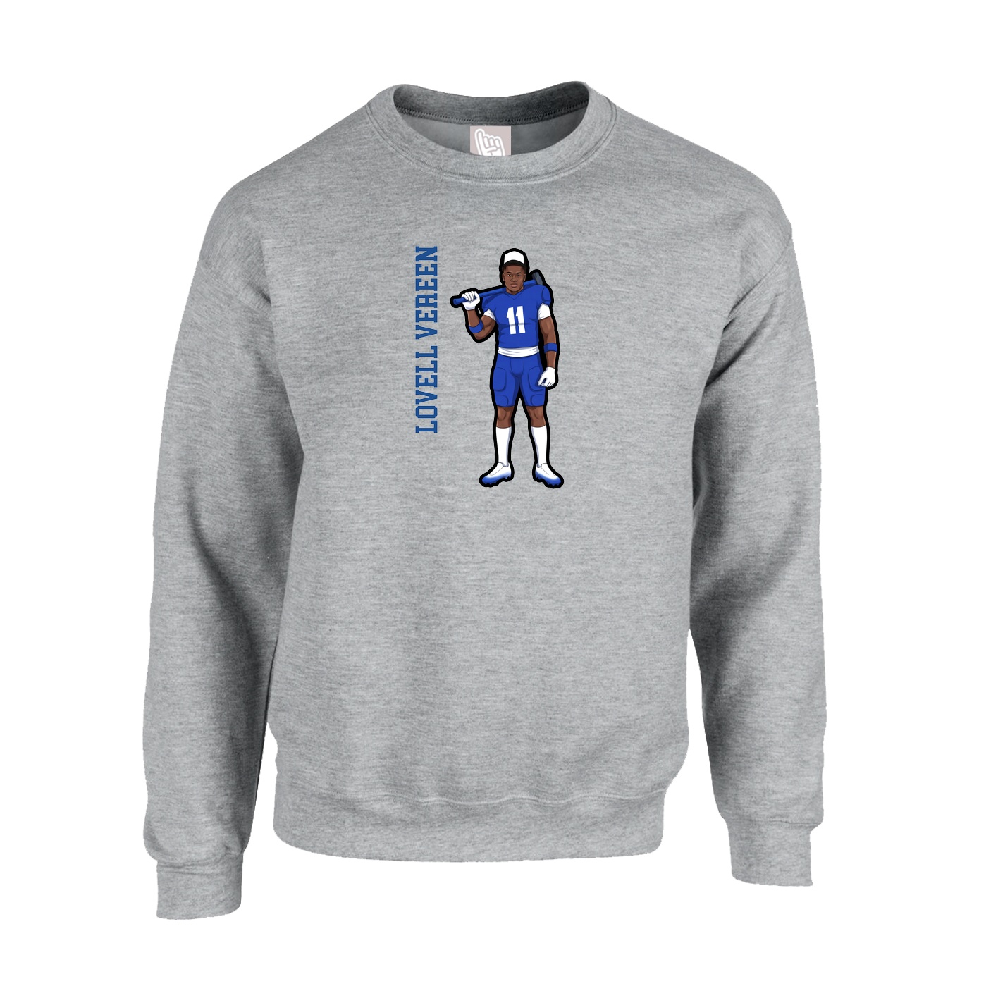 Fleece Crew — Name Vertical in Grey